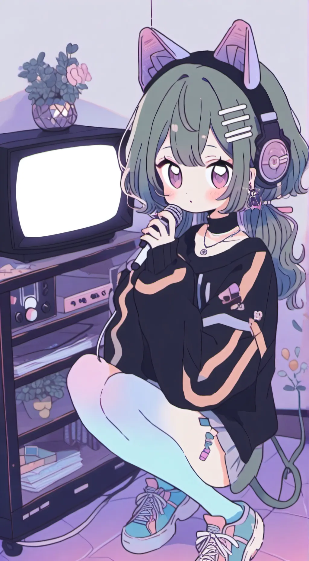 ai character: 💚Vee🖥 background