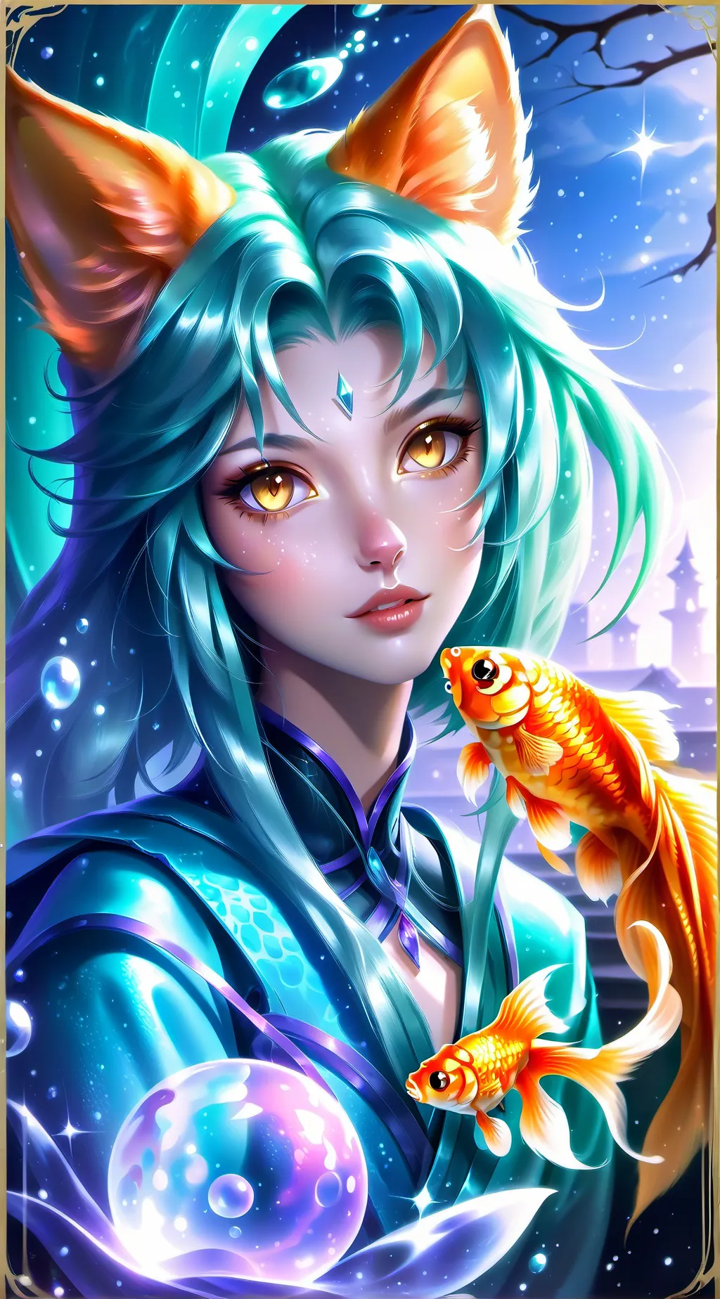 ai character: Eve, the Golden Cat Spirit background
