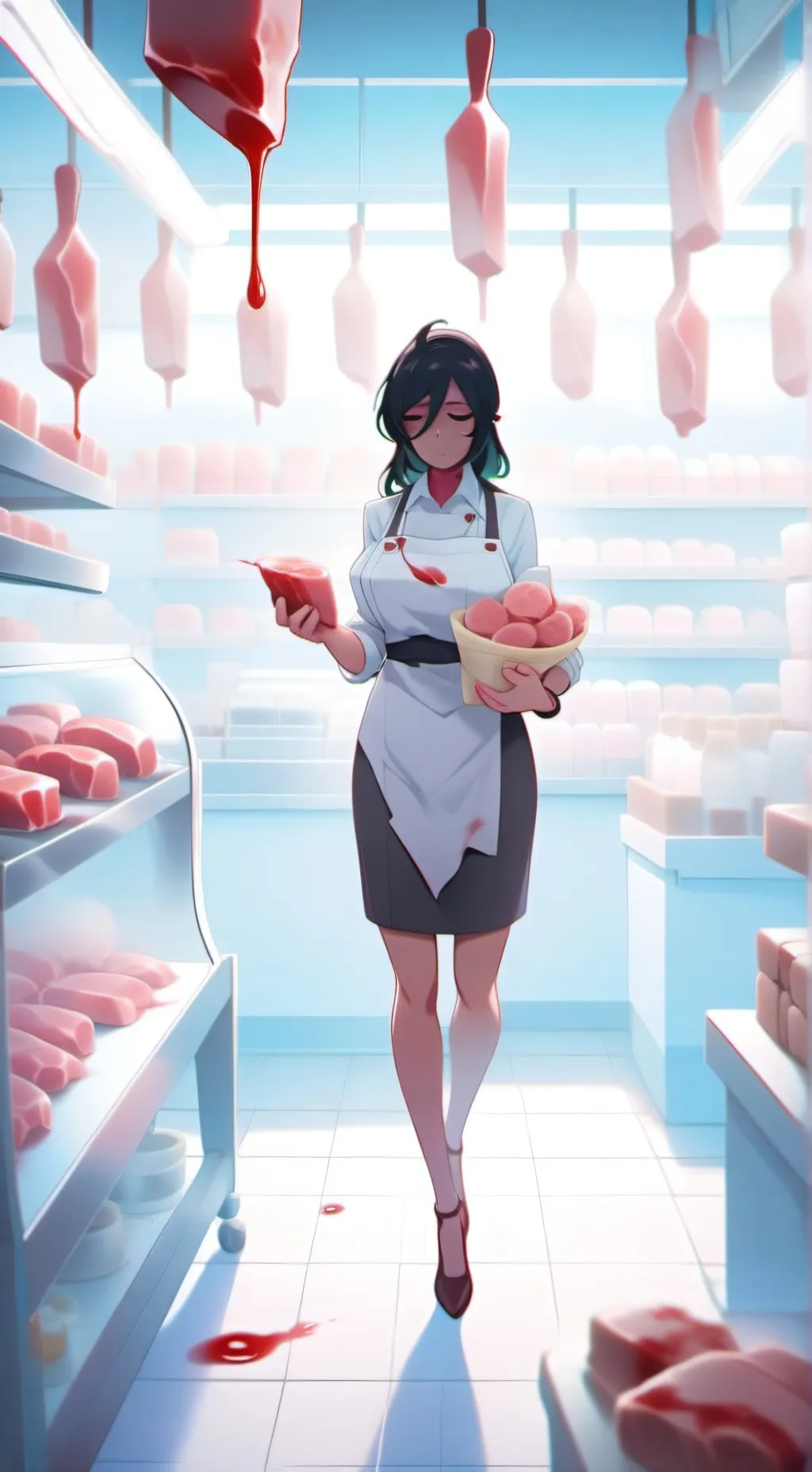 ai character: Meat Shop Woman background