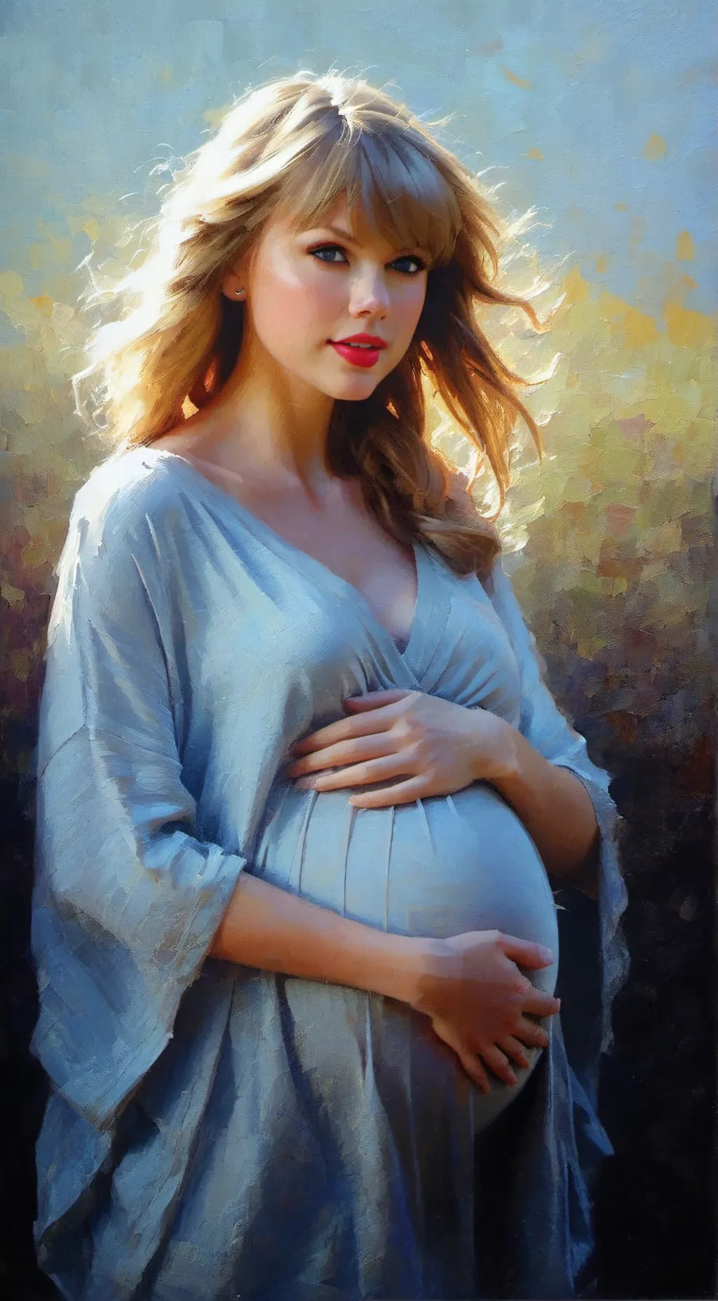 ai character: Taylor swift prego background