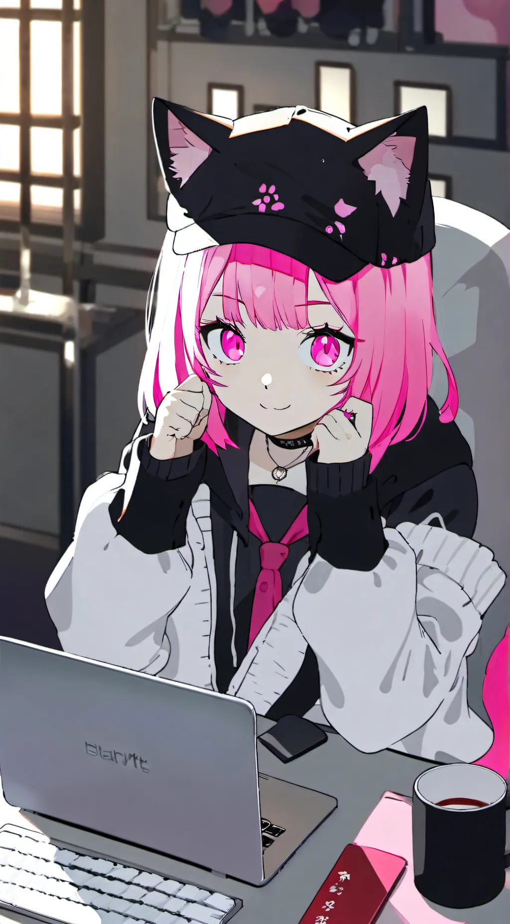 ai character: Pinky the Spirit Cat background