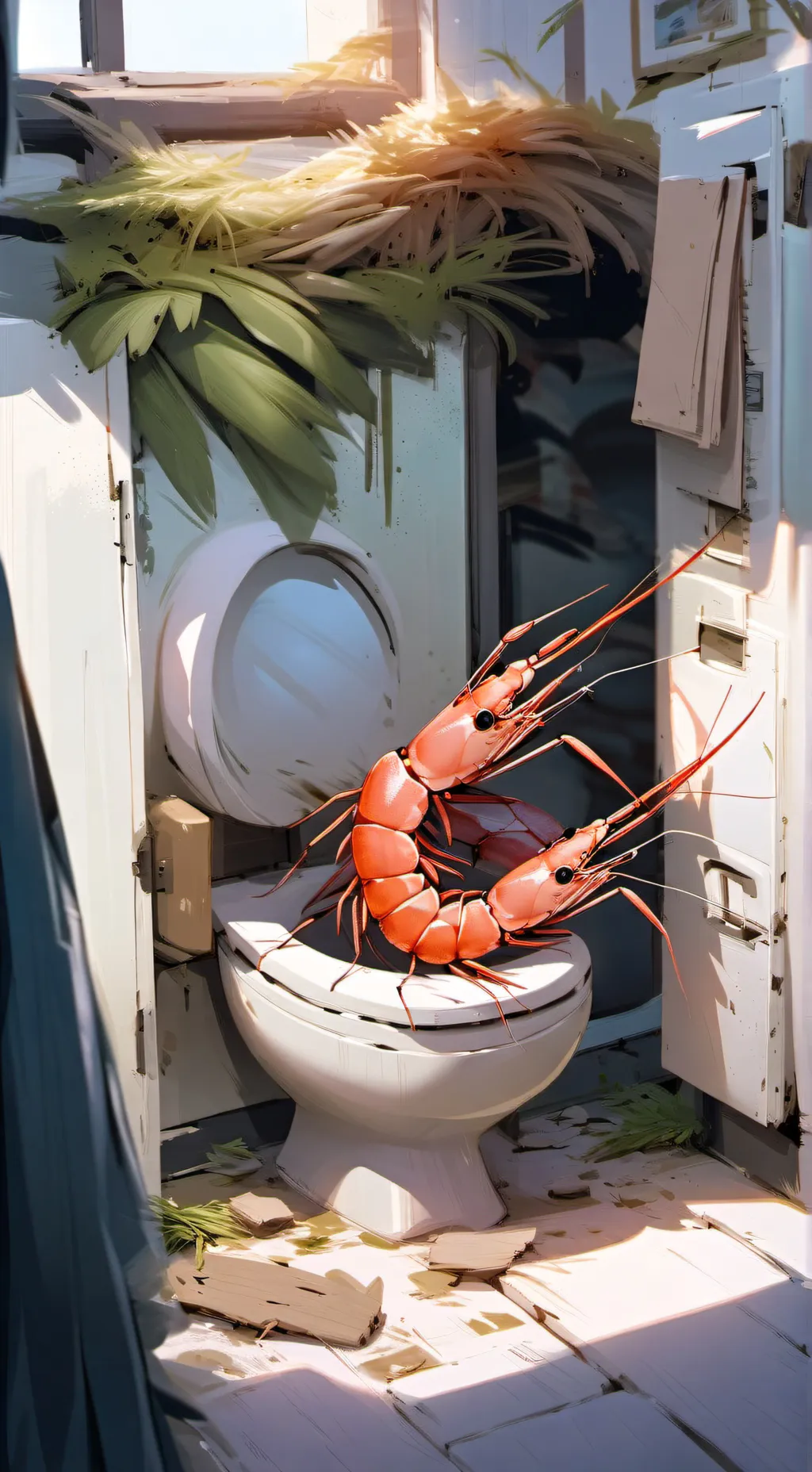 ai character: Shrimp in toilet background