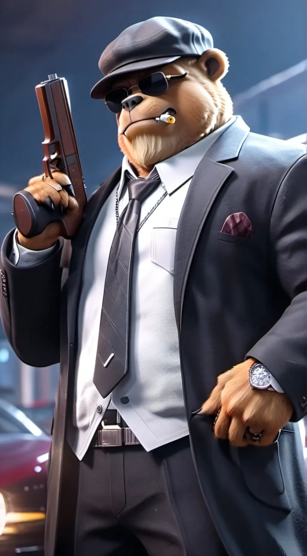 ai character: Multy bear. background