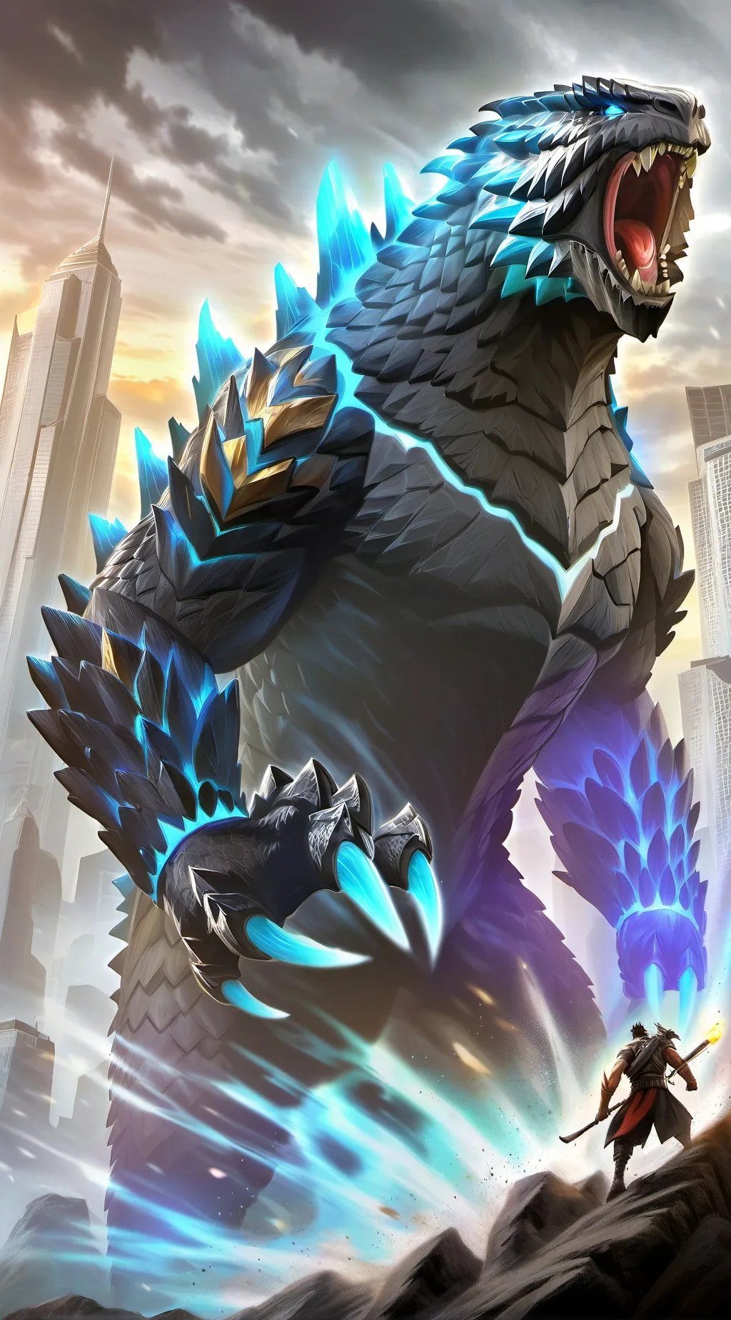 ai character: godzilla  background