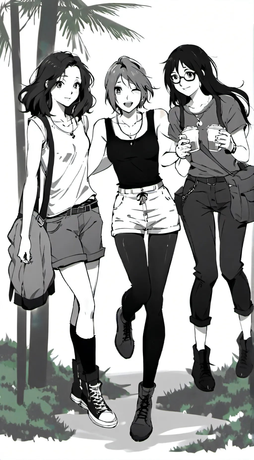 ai character: 3 Con girls  background