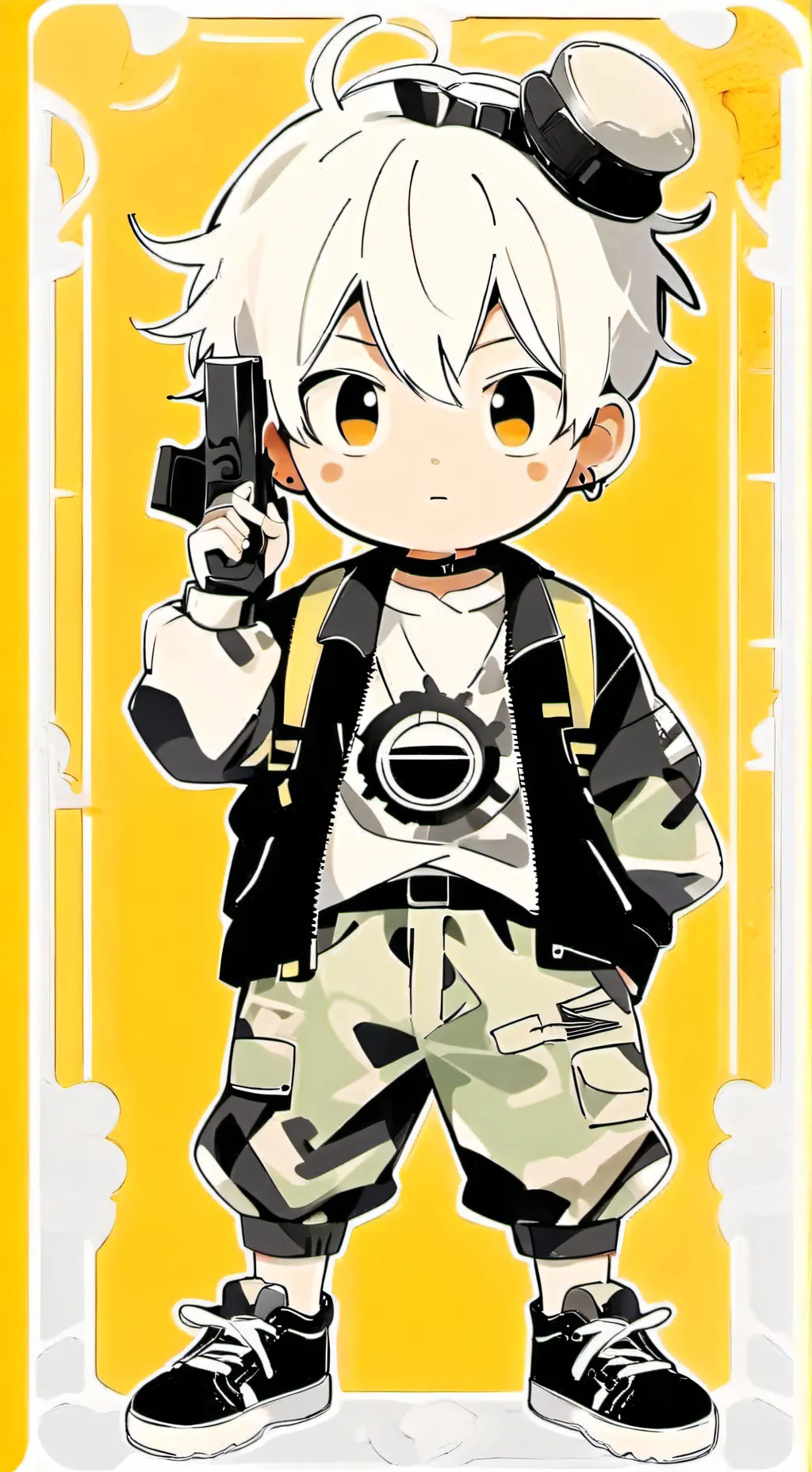 ai character: Baby with a G U N background