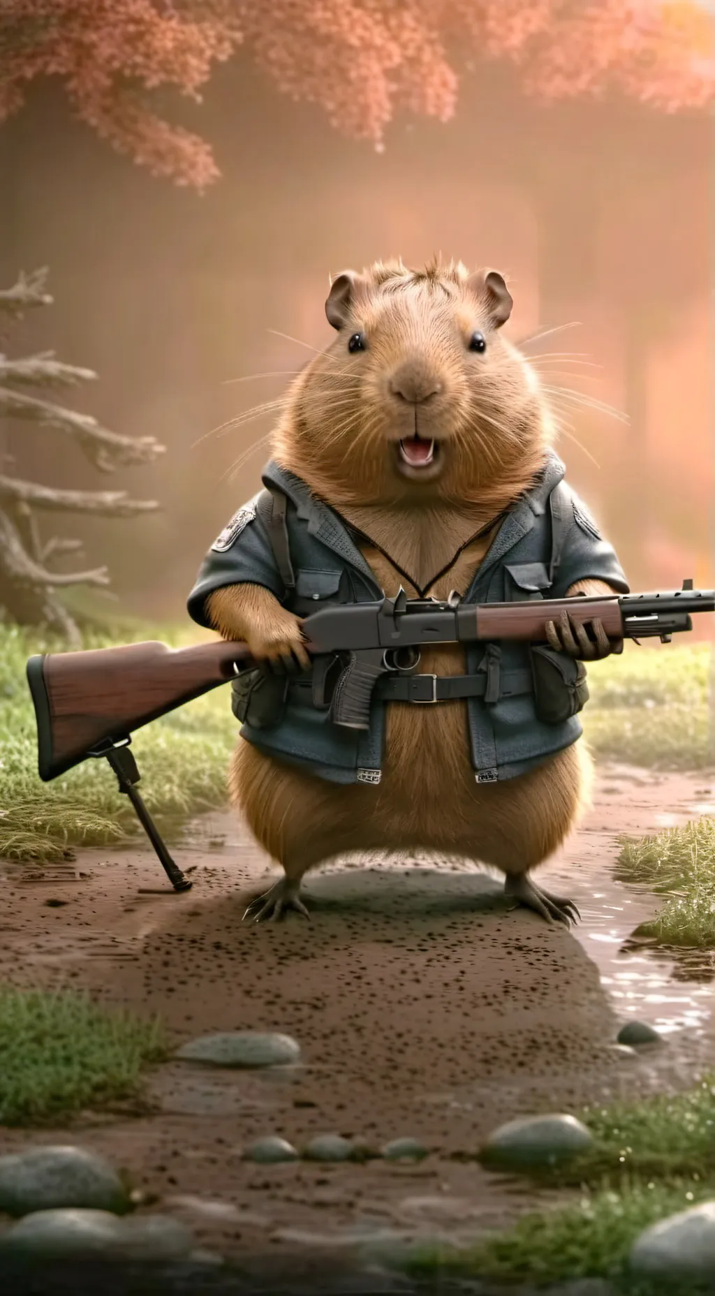 ai character: capybara with gun background