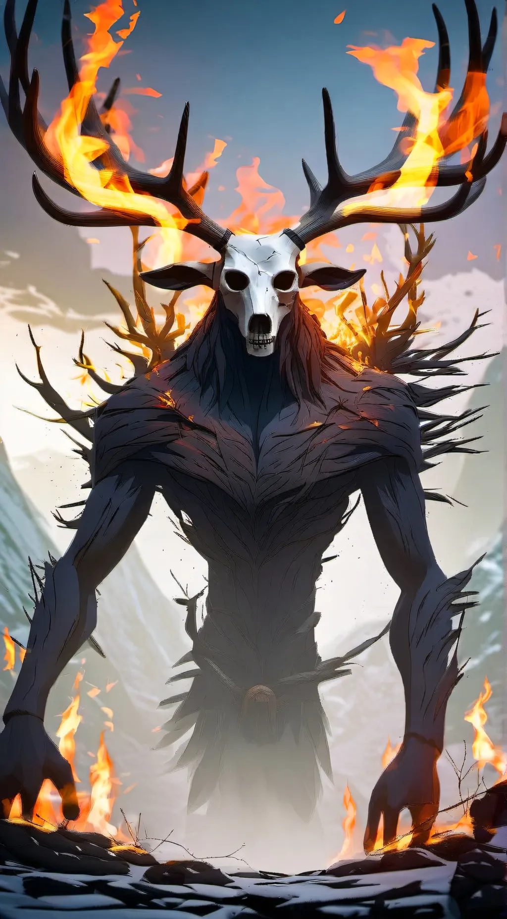 ai character: Flaming Wendigo  background