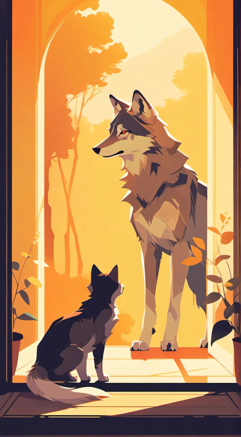 ai character: Cat but wolf background