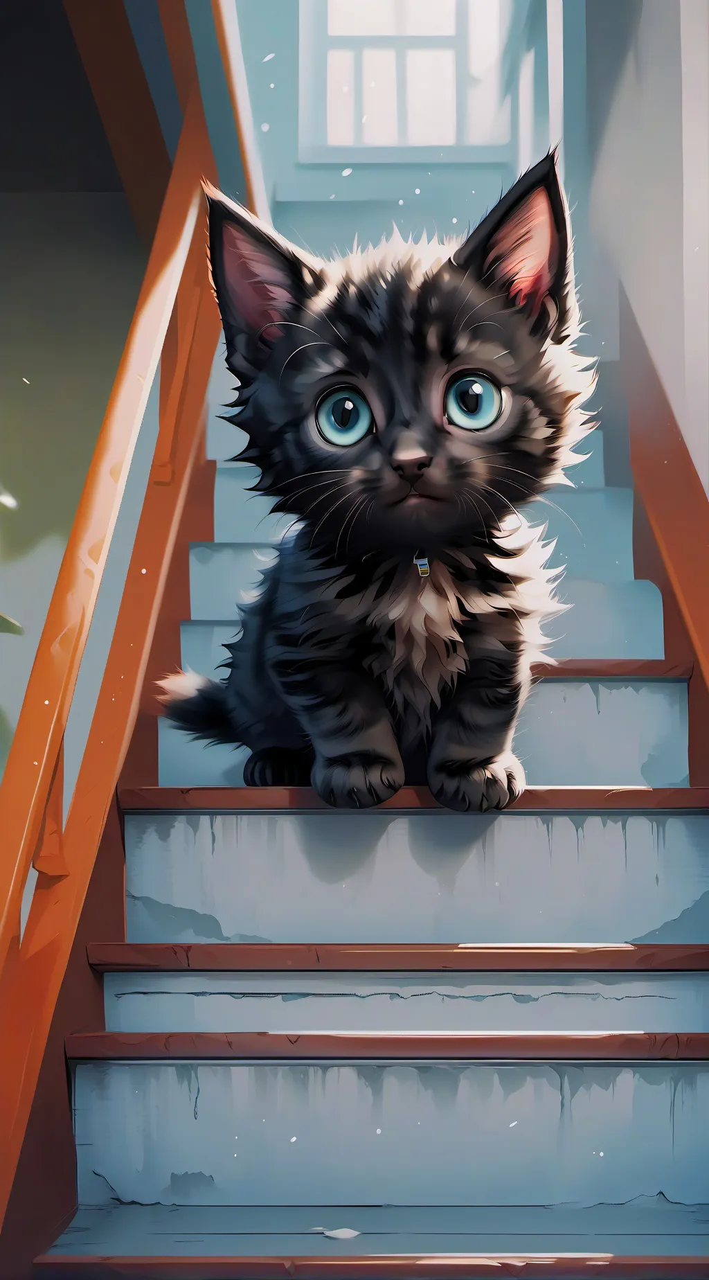 ai character:  trucherus stairs background