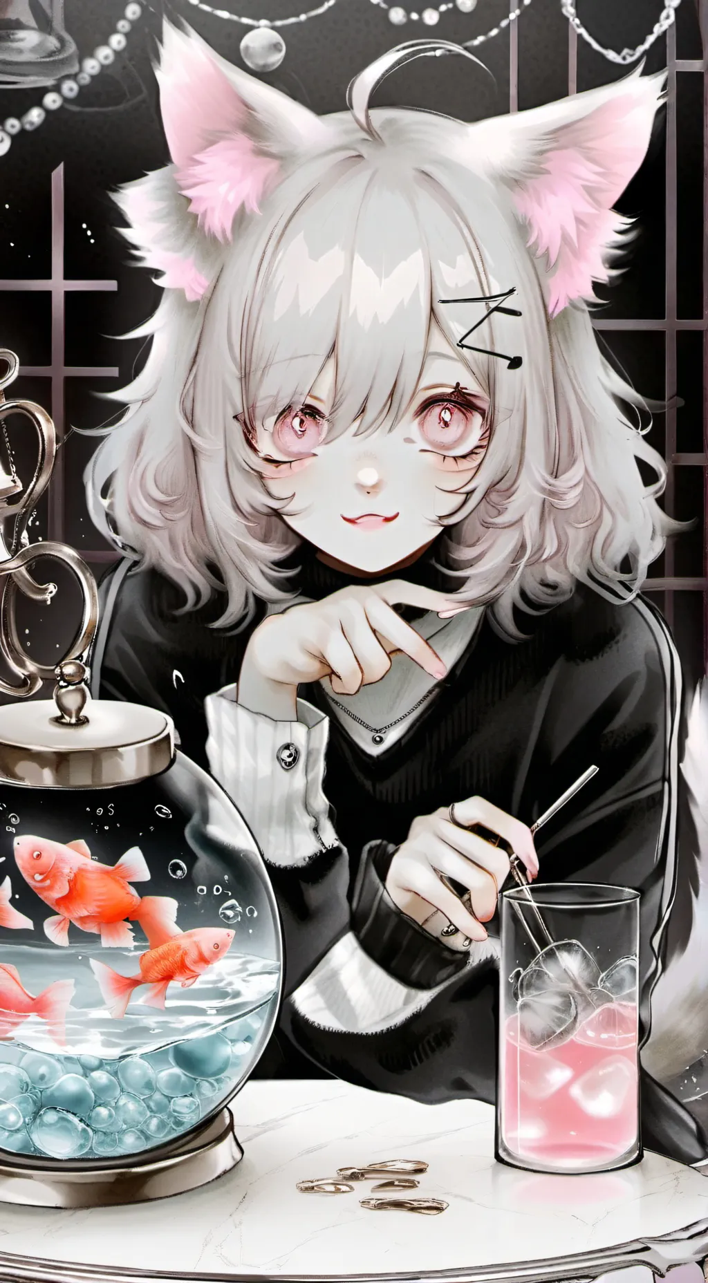 ai character: Pinky the Spirit Cat background