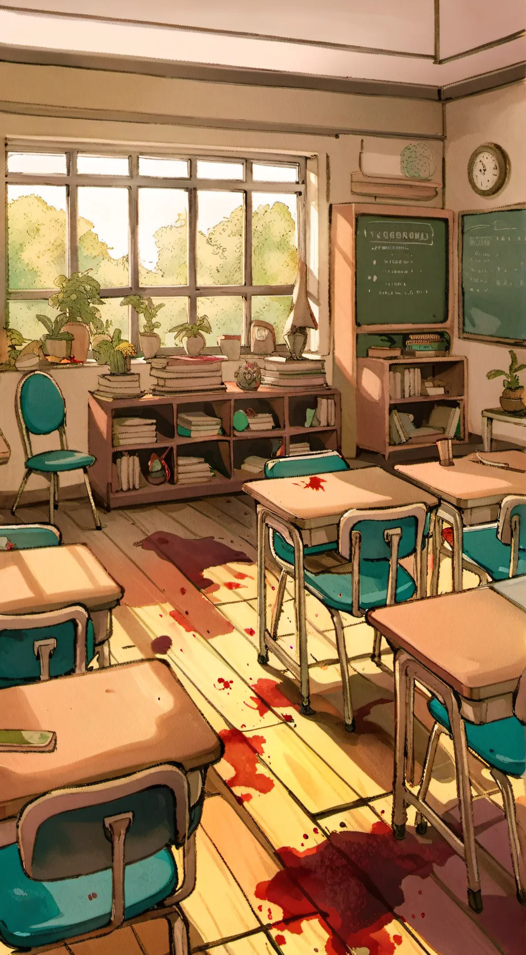 ai character: MHA haunted school background
