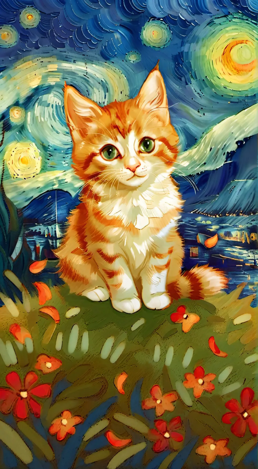 ai character: Mama cat  background