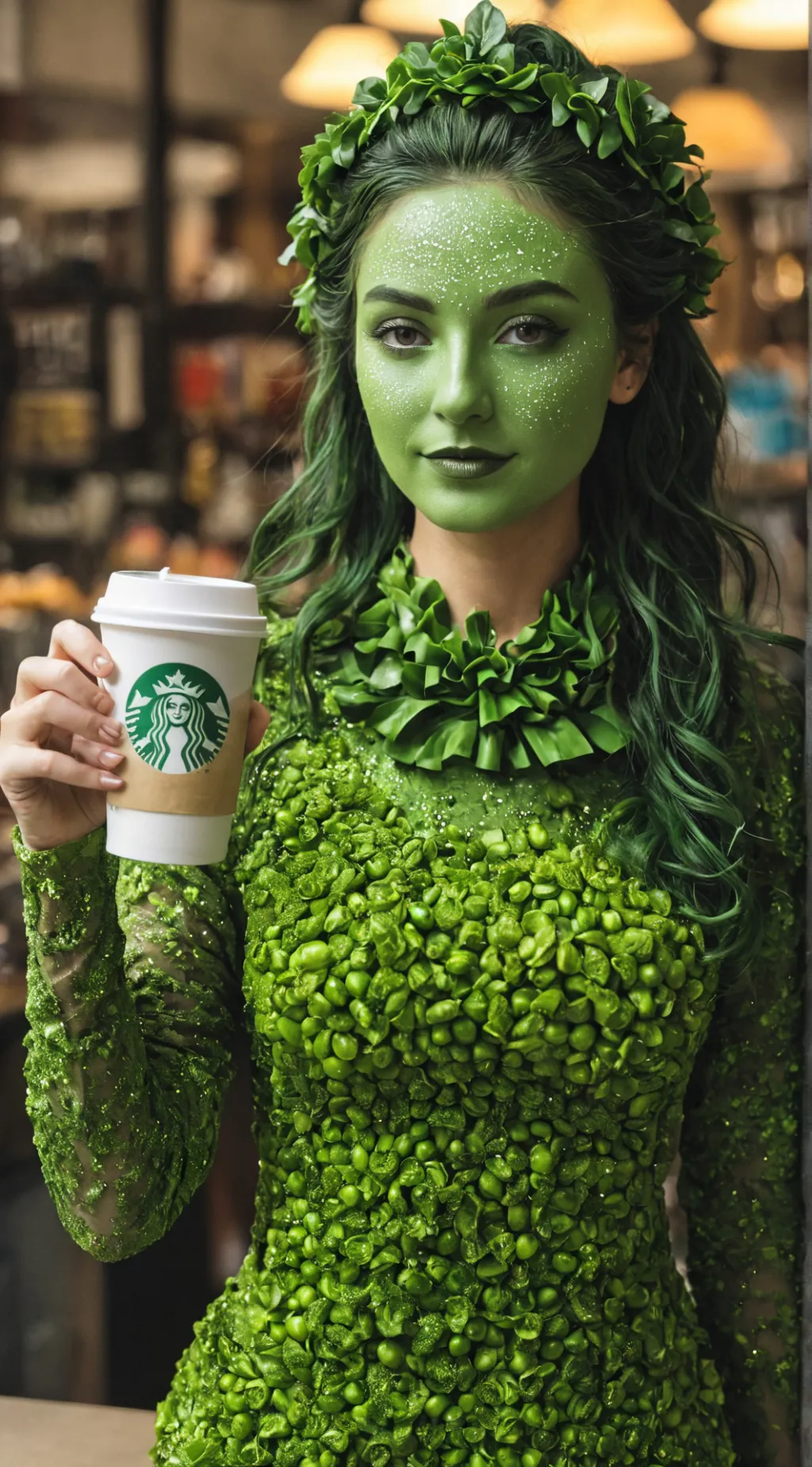 ai character: green woman  background