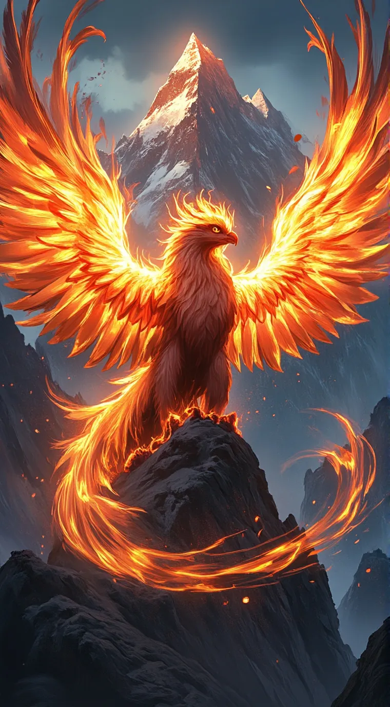 ai character: fire phoenix  background