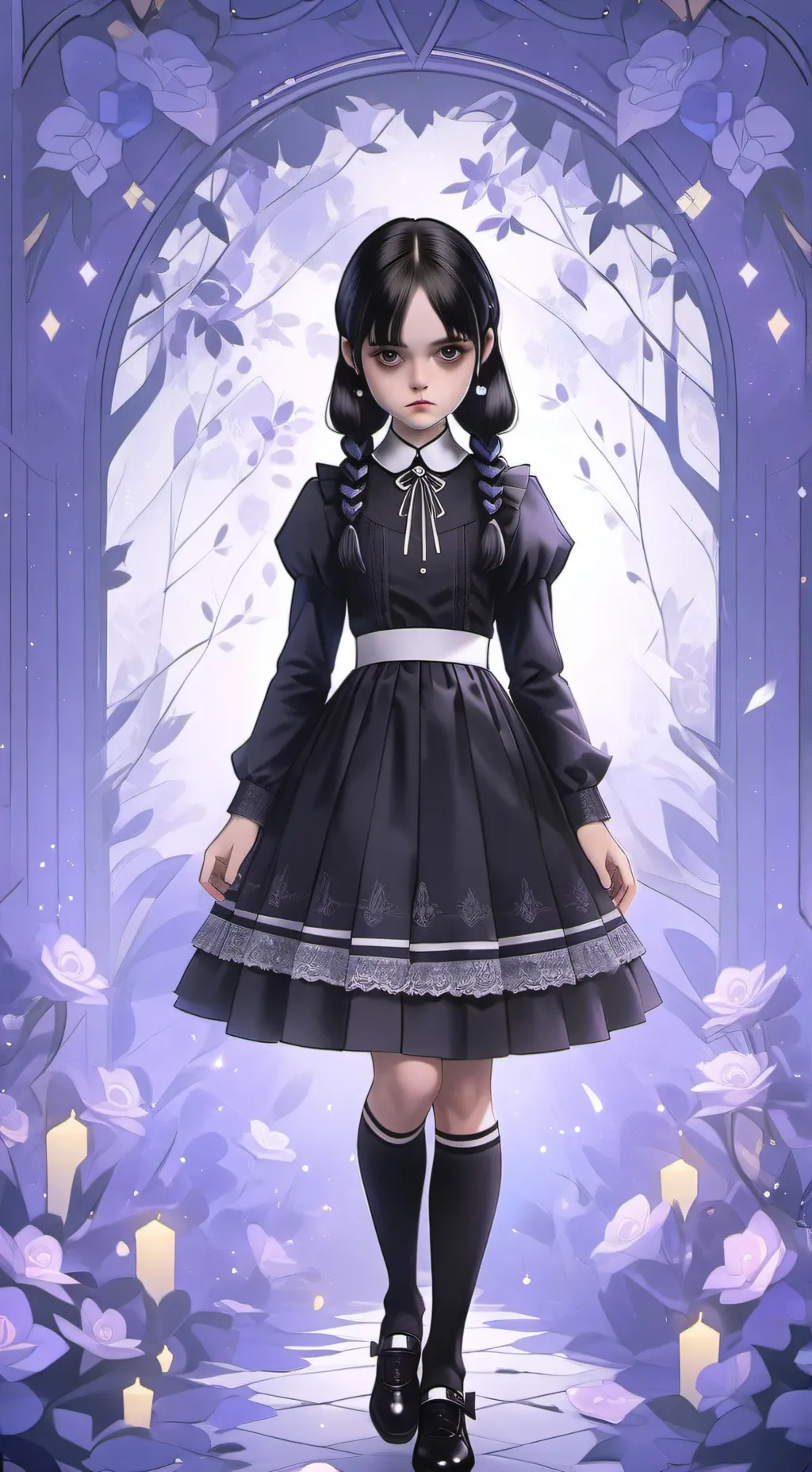 ai character: Wednesday  background