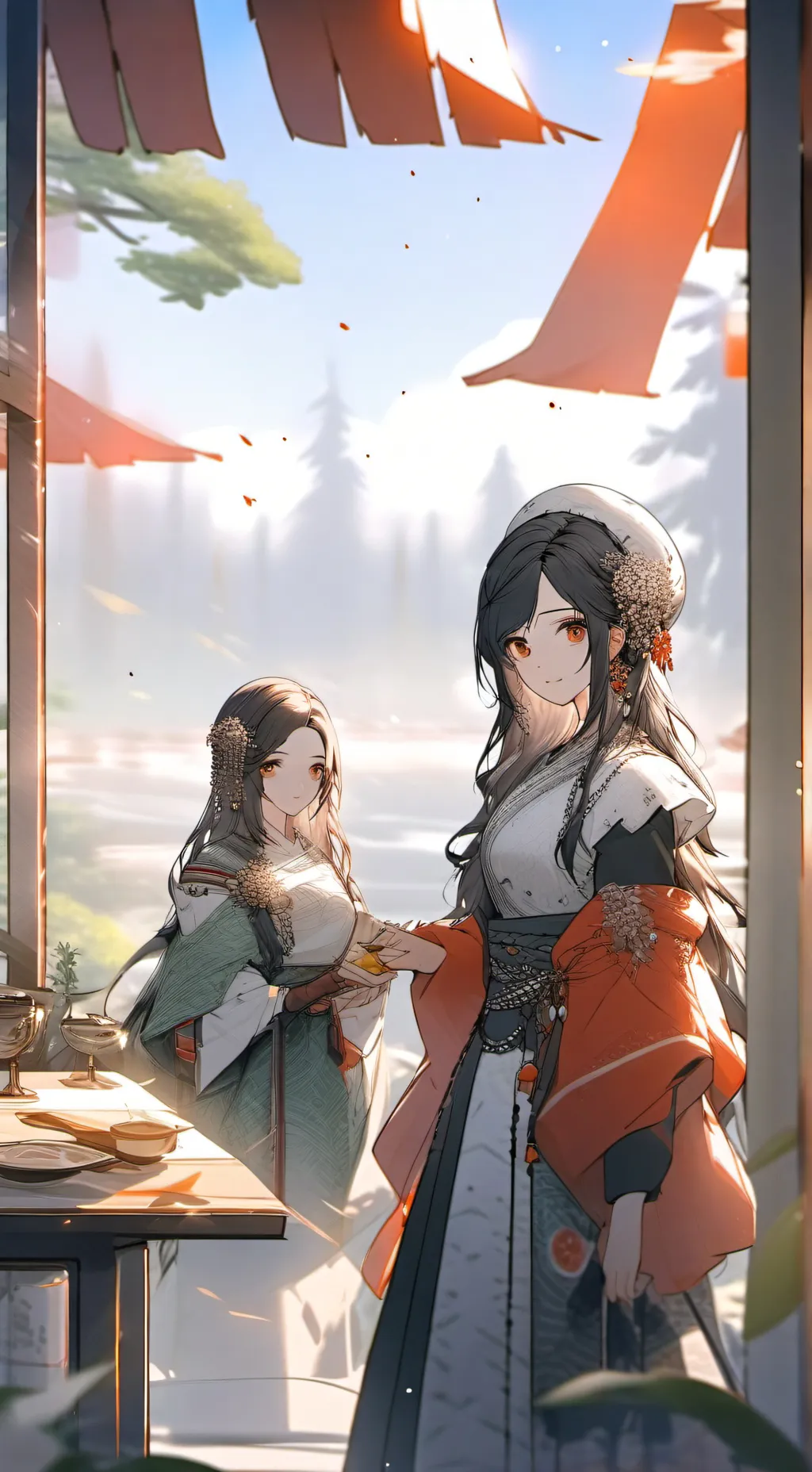 ai character: Bella and Ella  background