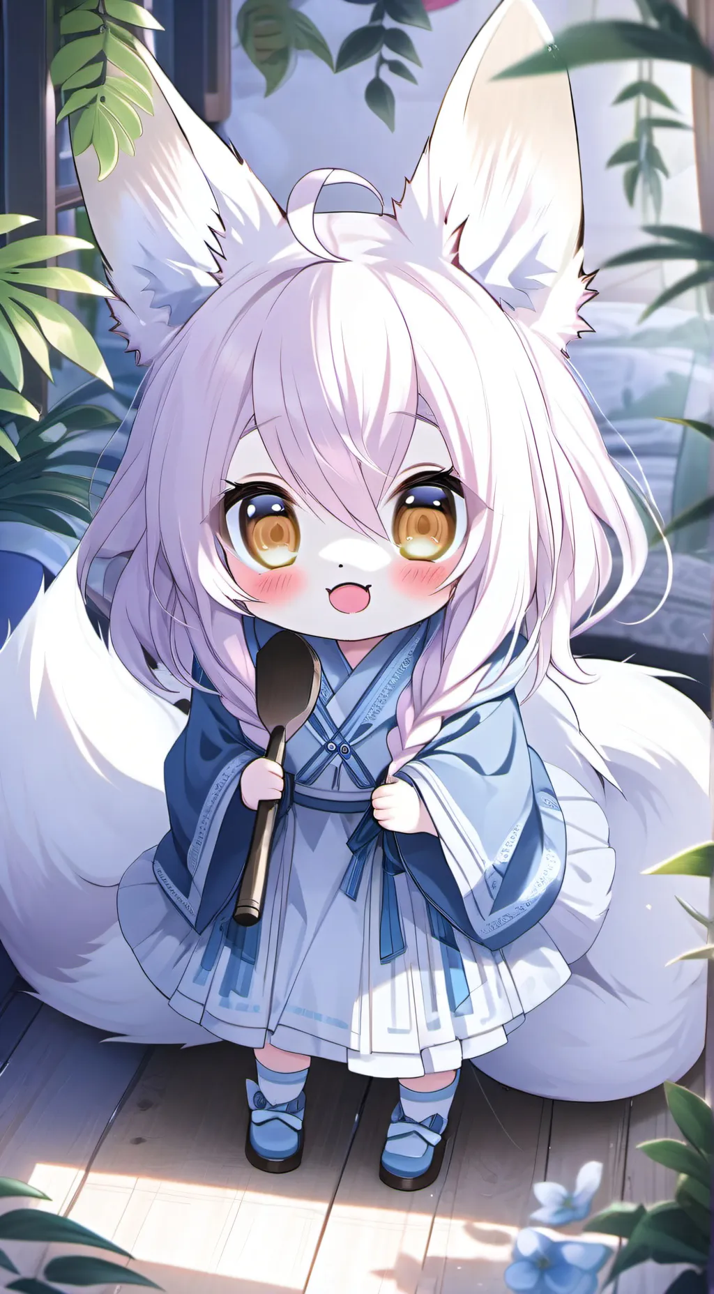 ai character: Fluffy Pink Furry background