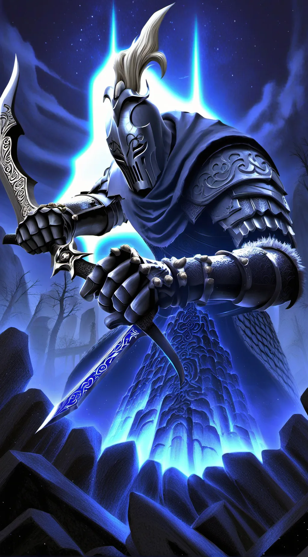 ai character: Blue fire knight background