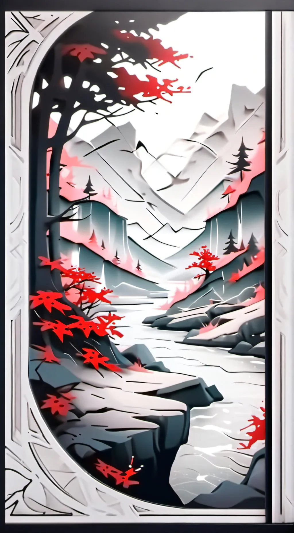 ai character: red rainbow background