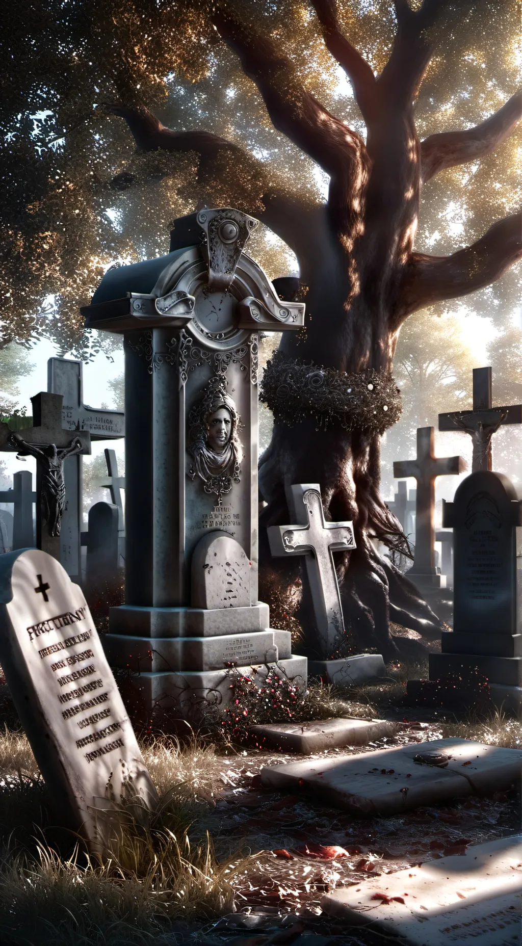 ai character: The graveyard background