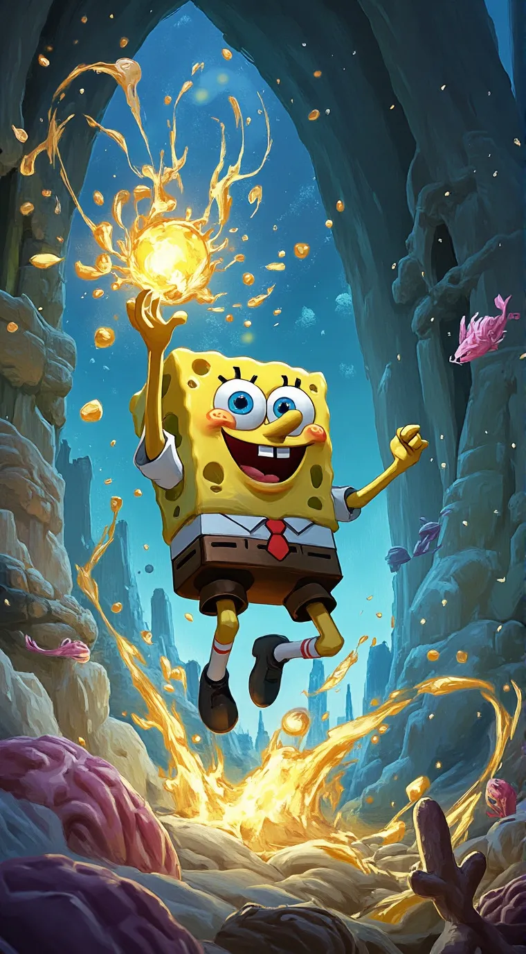 ai character: sponge out of watr background