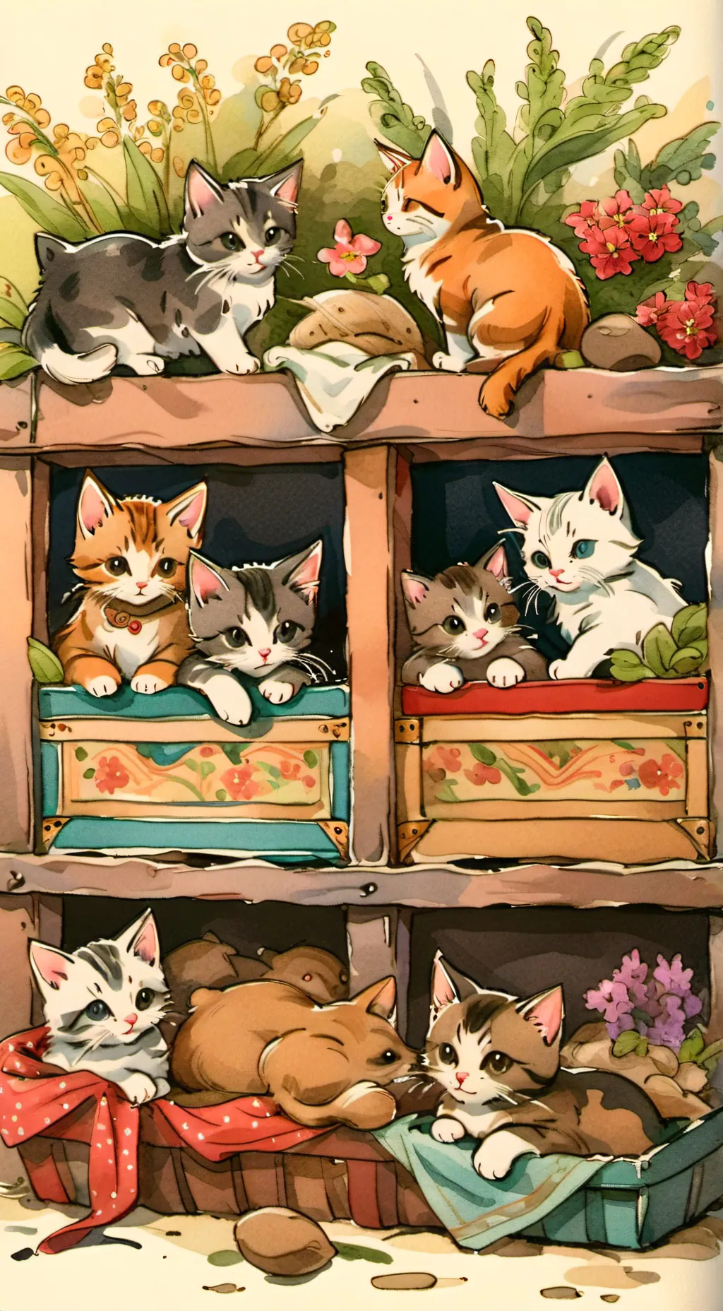 ai character: 10 kittens background