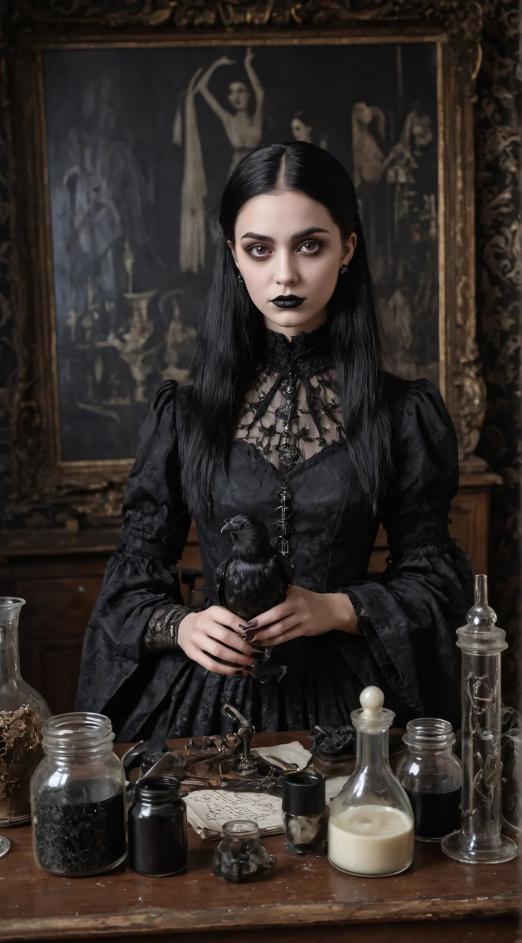 ai character: Wandinha Addams background