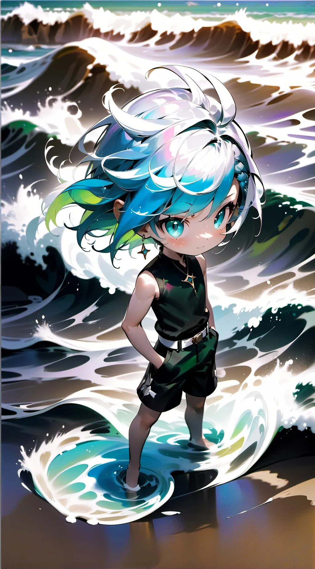 ai character: CH at the beach background