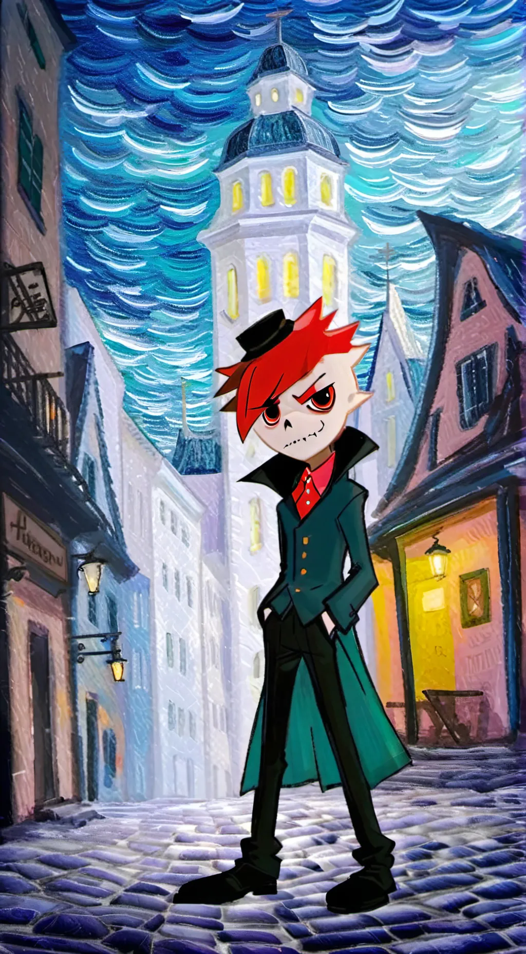 ai character: hazbin Willy Wonka background