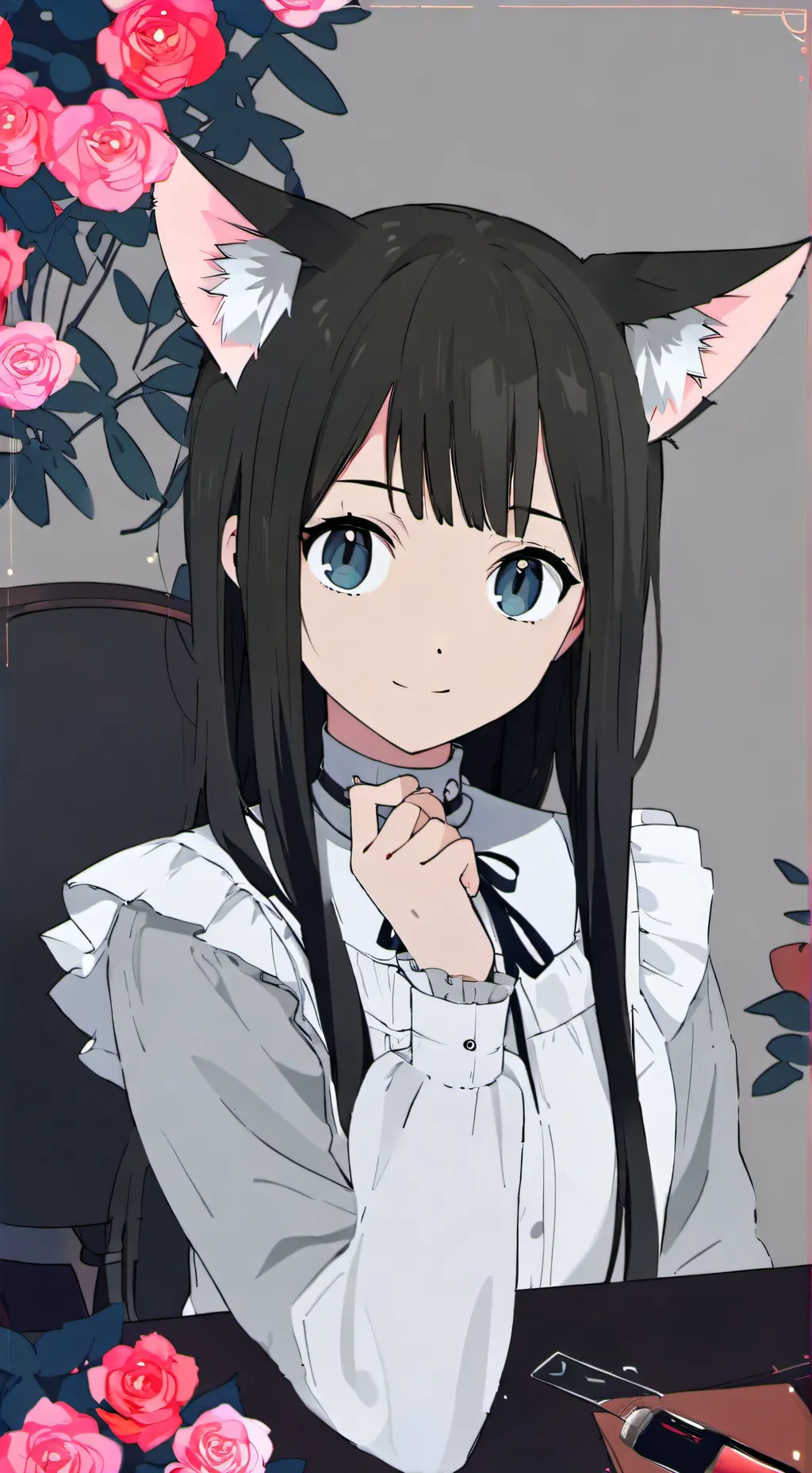 ai character: Rose Blanc Chat Spirit background