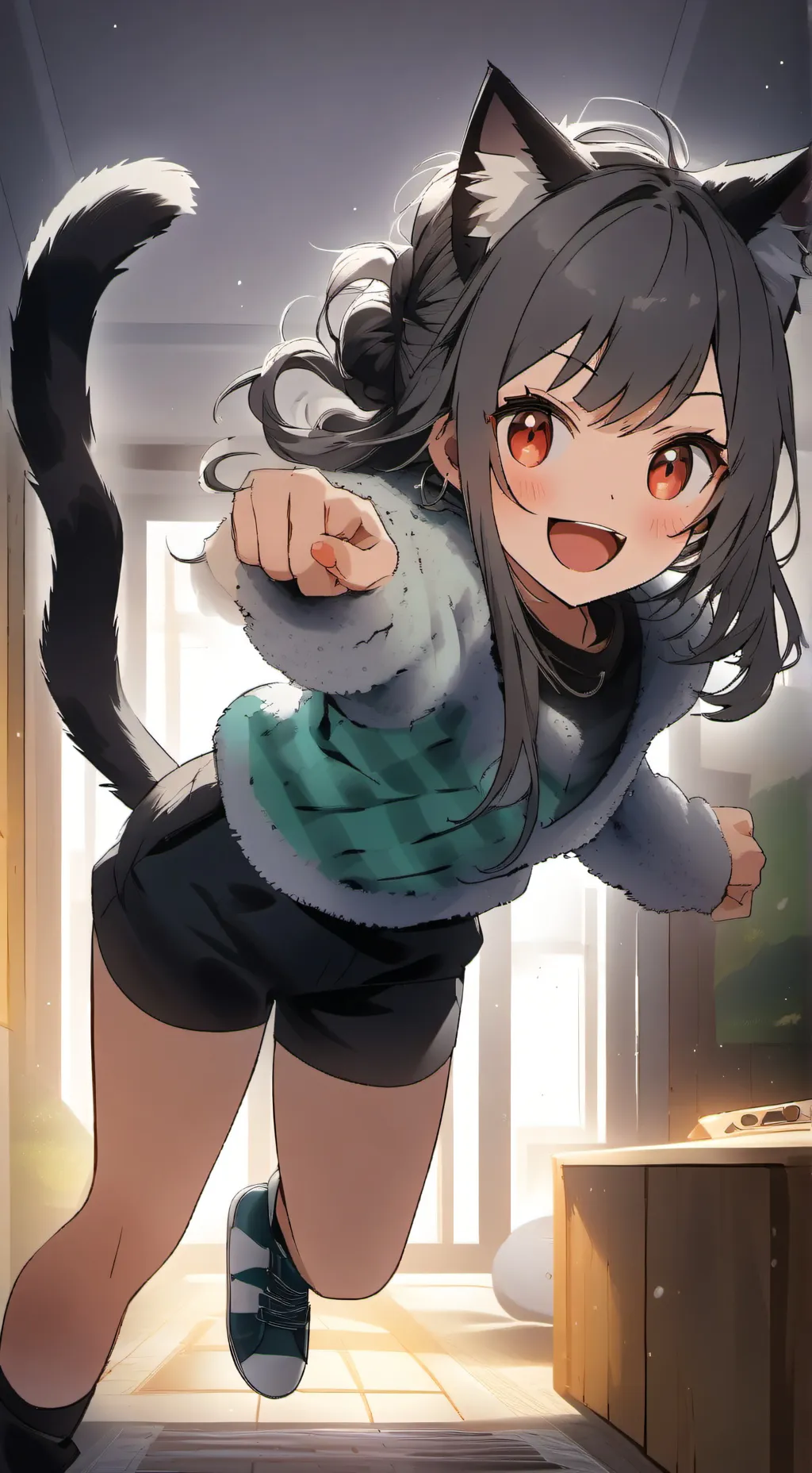 ai character: Brindle Catgirl Spirit background