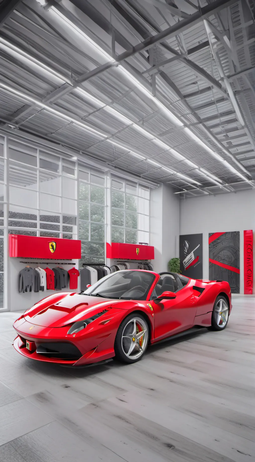 ai character: Ferrari dealership background