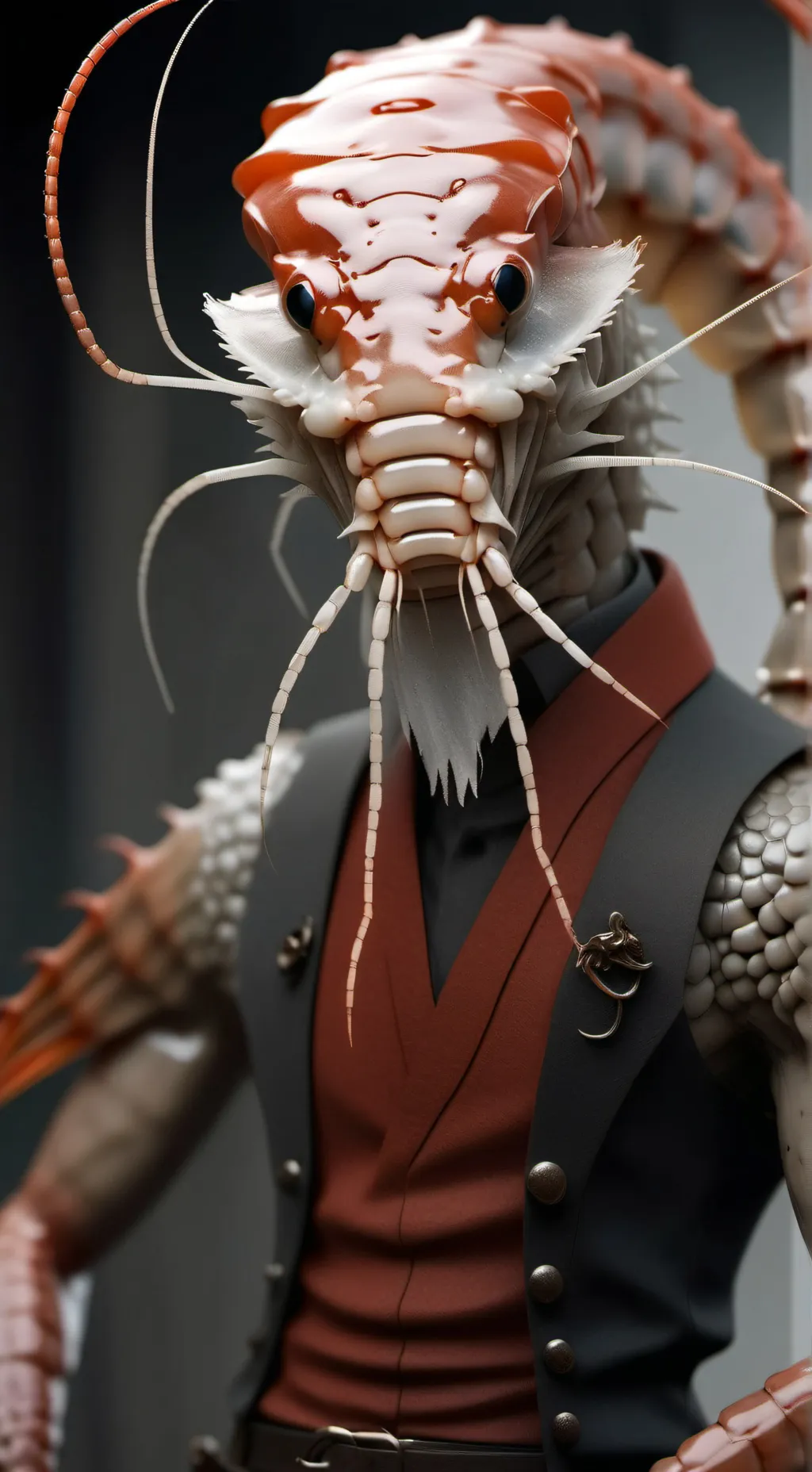 ai character: super evil shrimp  background