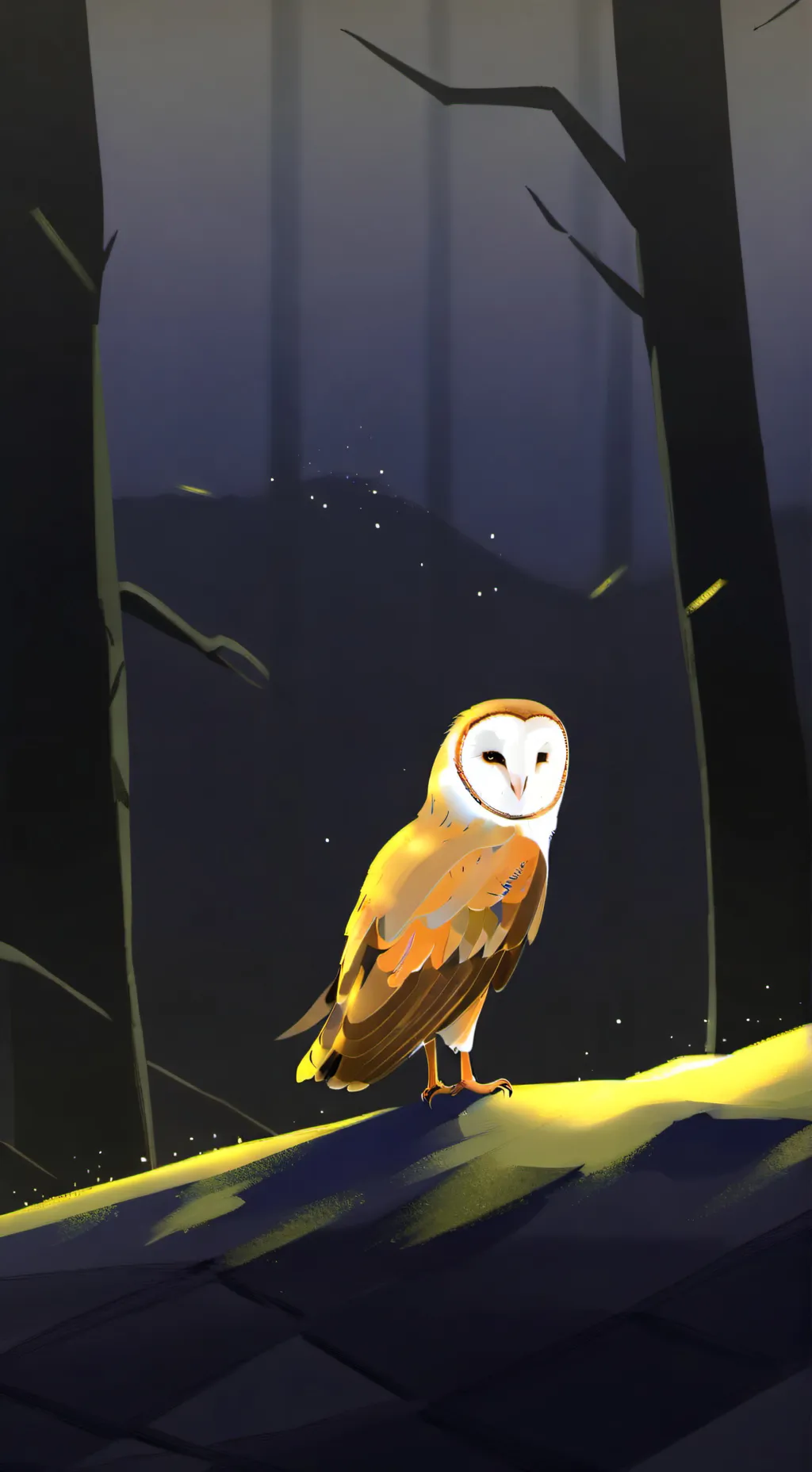 ai character: Barn owlvskestrel background