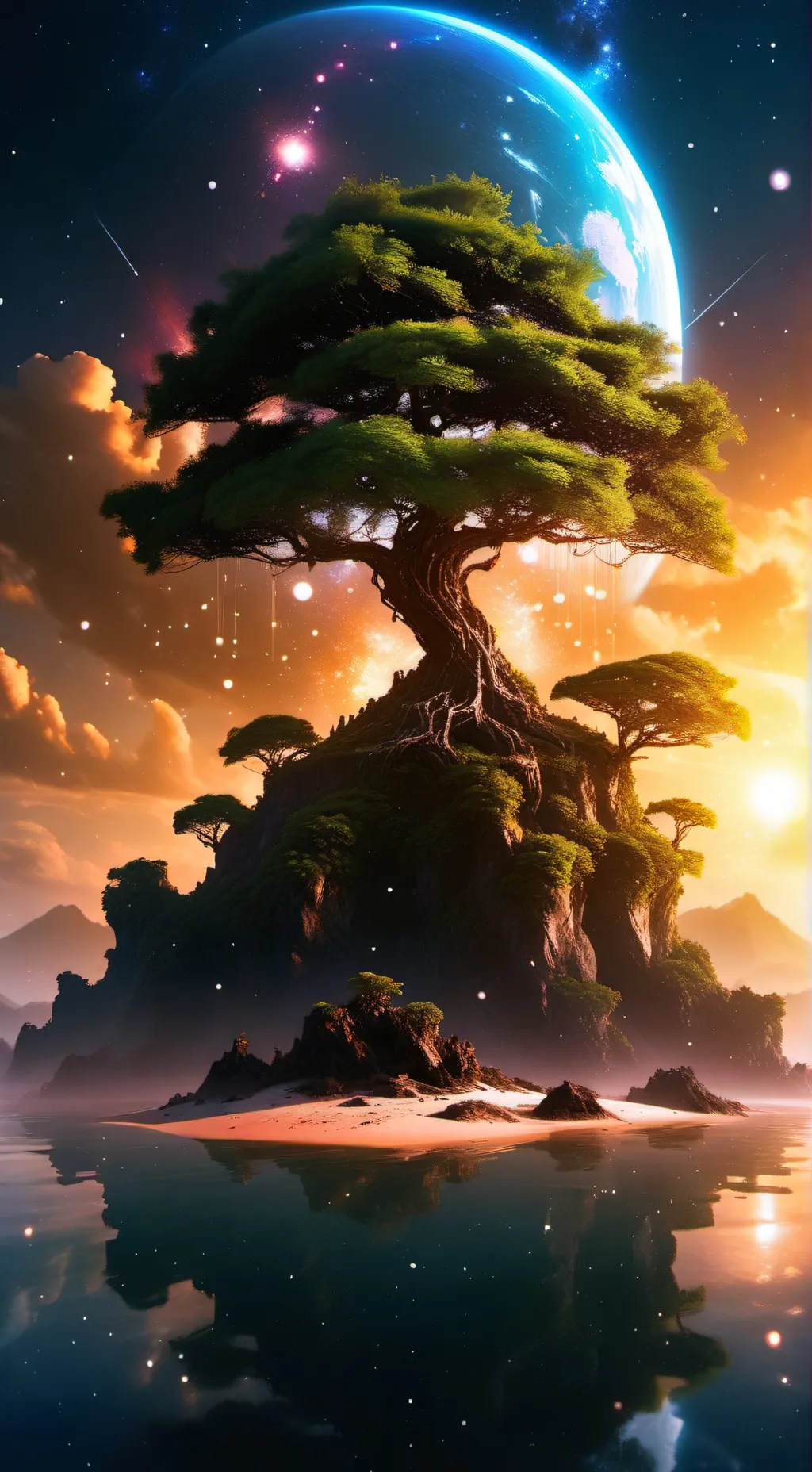 ai character: Hogwarts island background