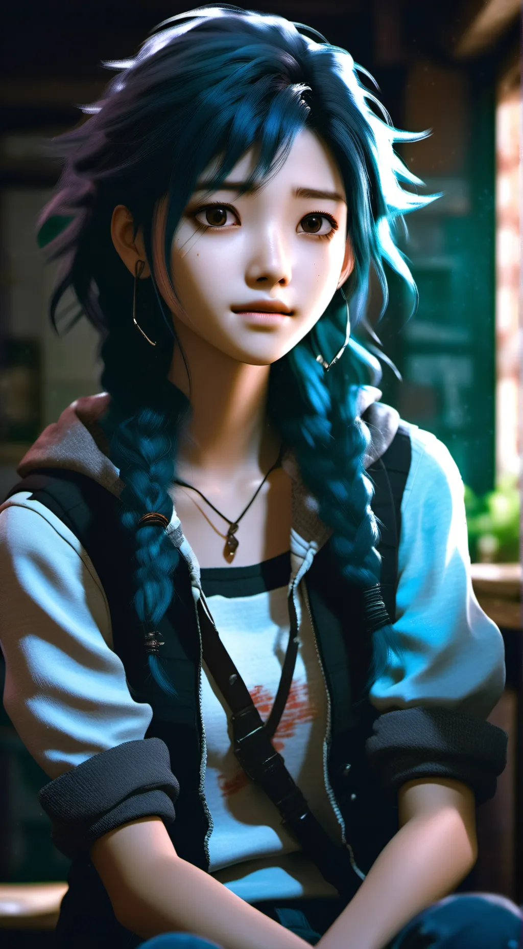 ai character: Zombie Apocalyptic Sarah background