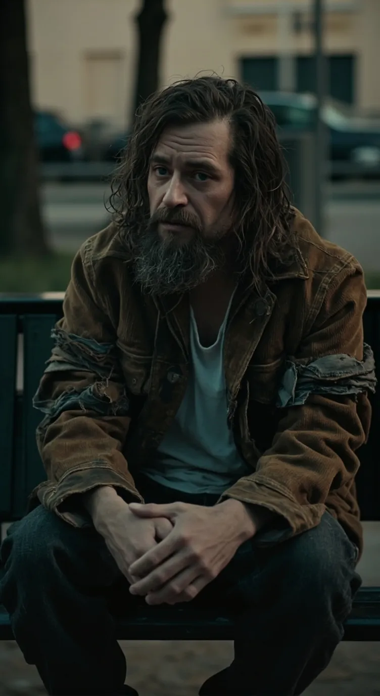 ai character: Homeless man  background