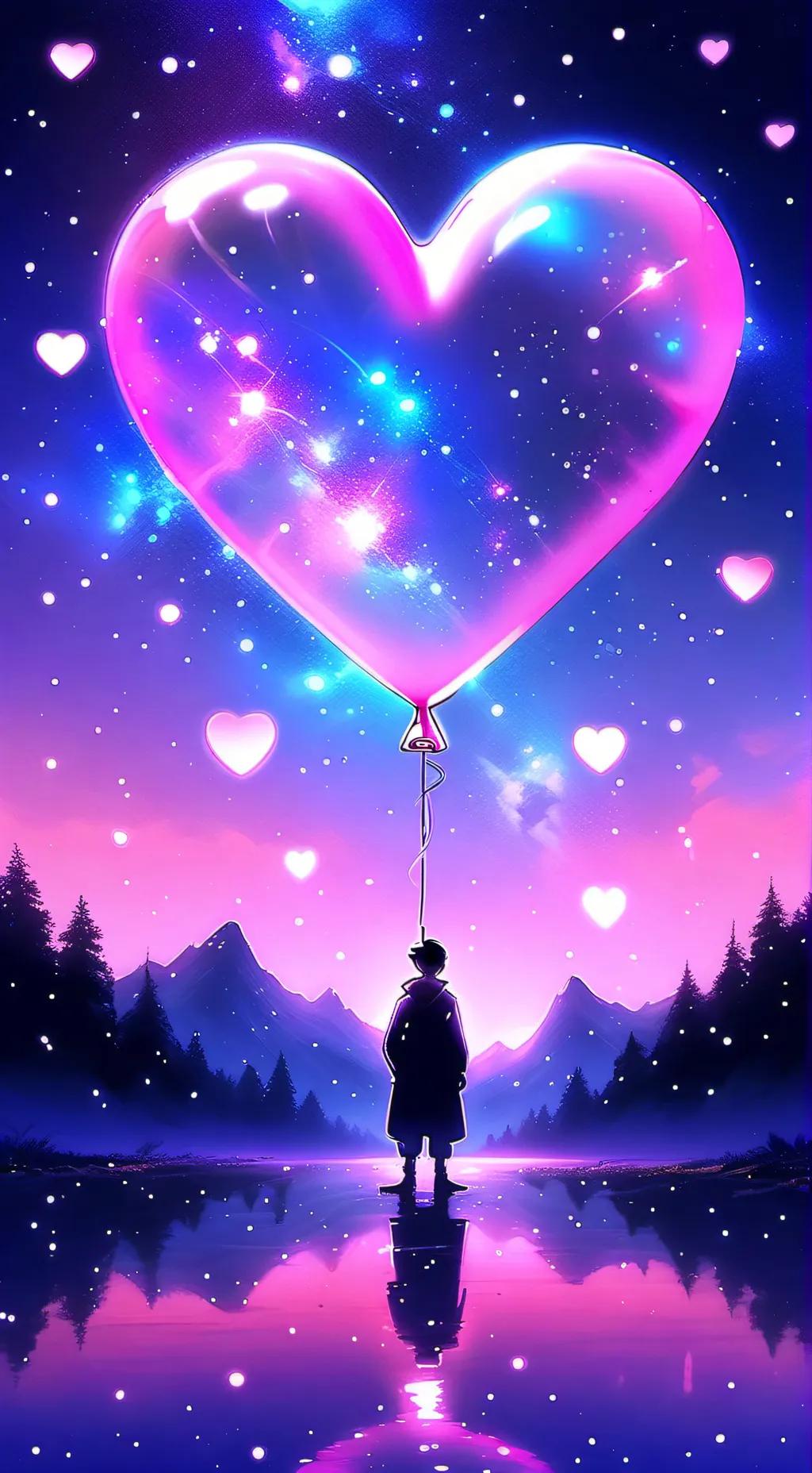 ai character: heart shape ballon background