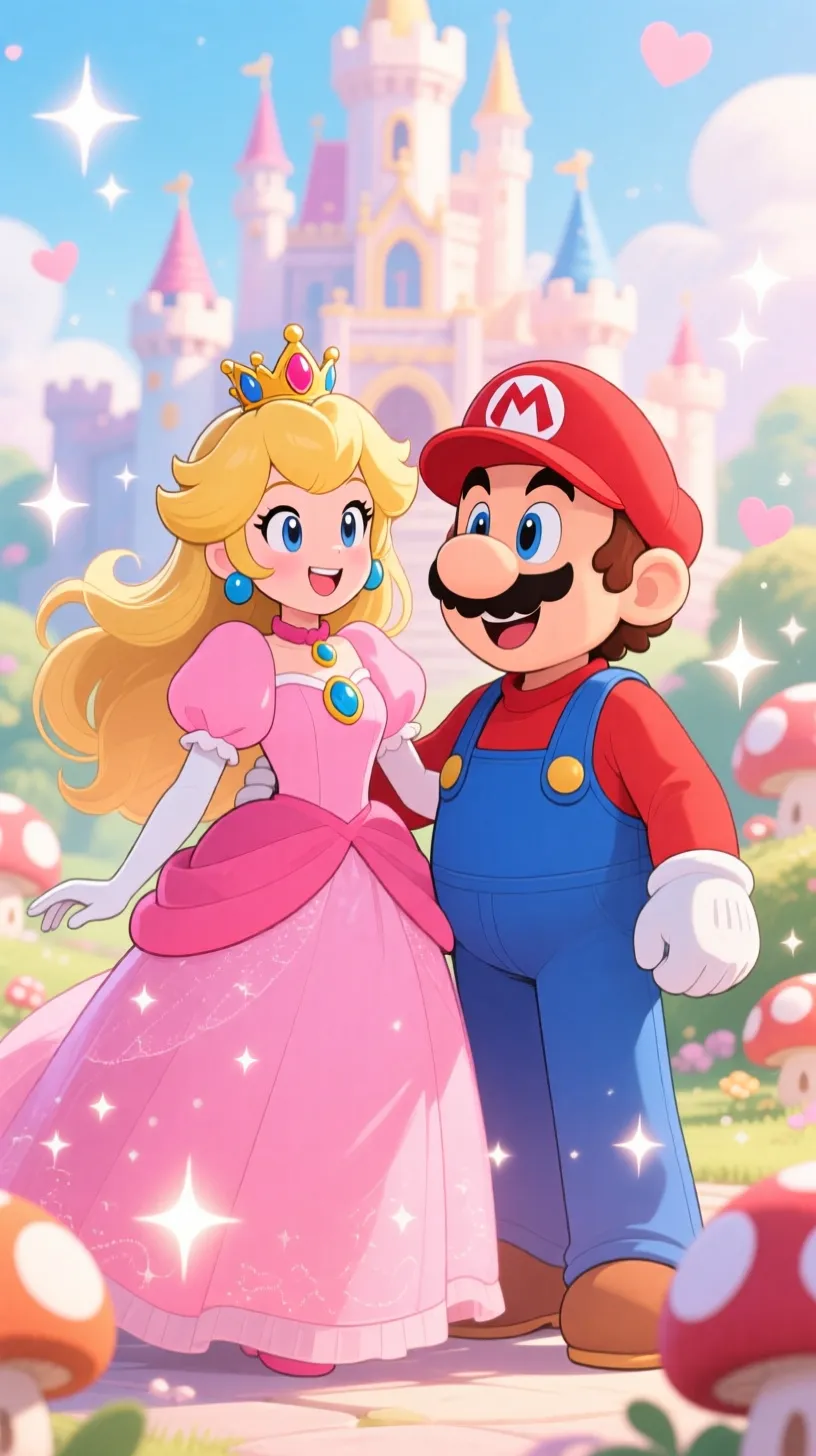 ai character: Peach y Mario  background