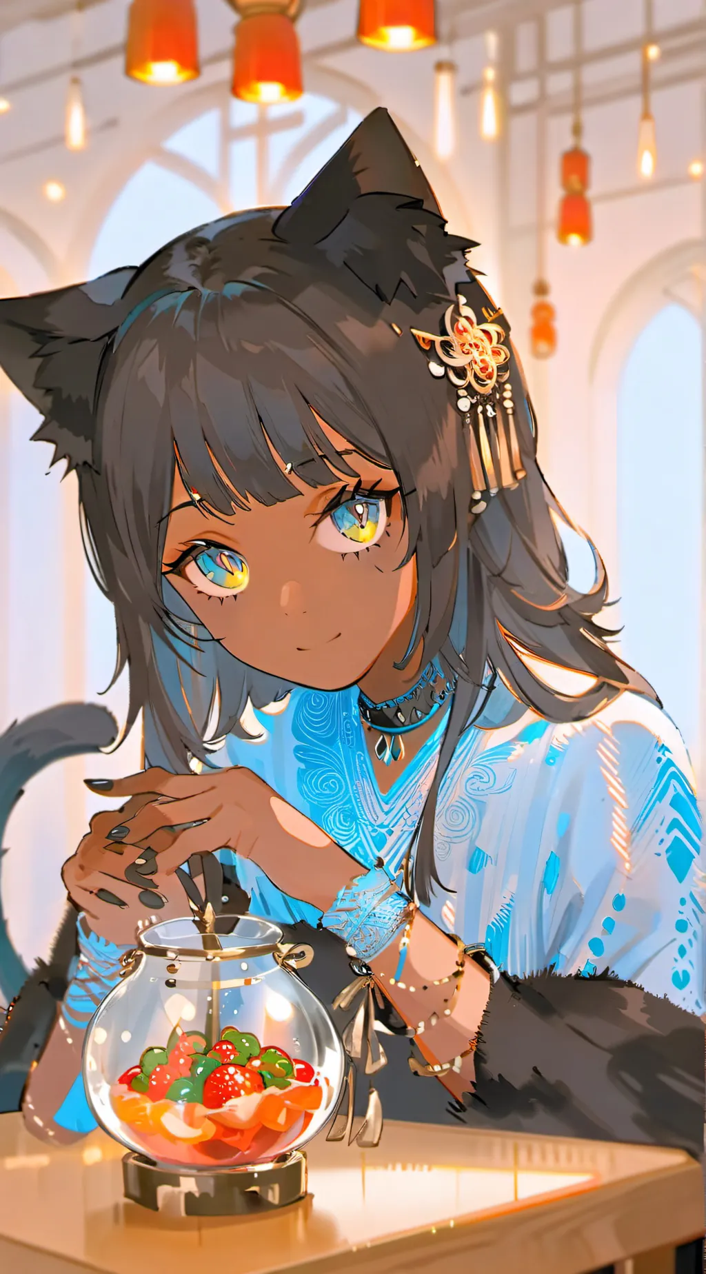 ai character: Onyx Feather Furry background