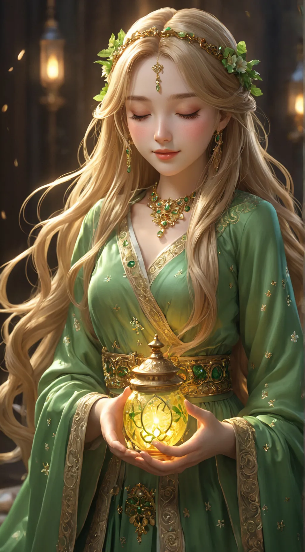 ai character: Emerald background