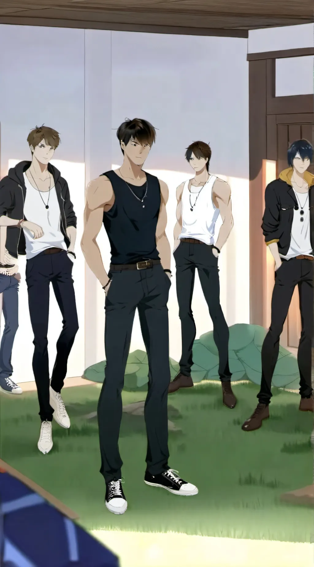 ai character: group of 10 boys background