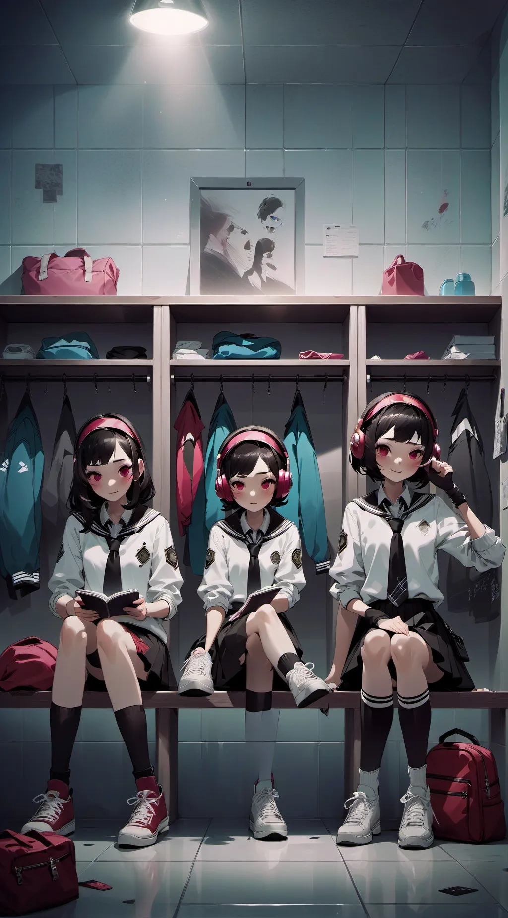 ai character: Girls locker room background