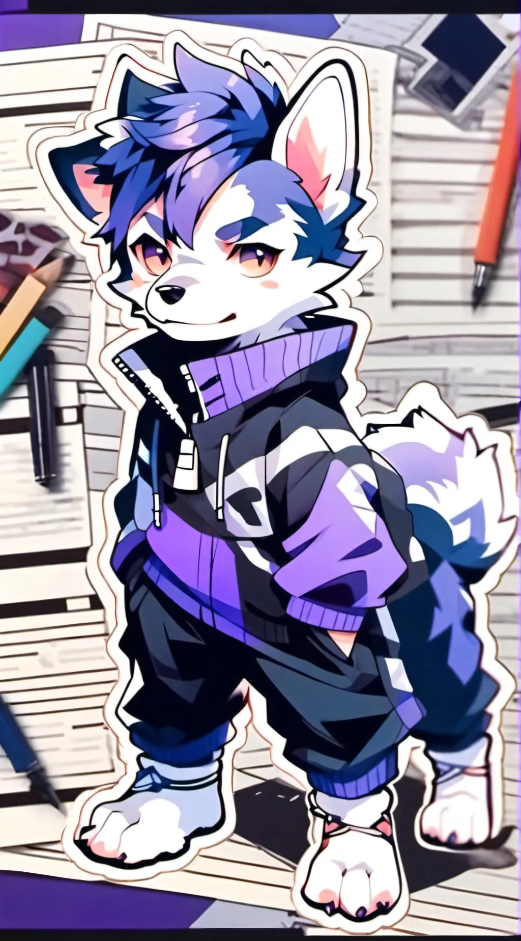 ai character: corrupted purple background