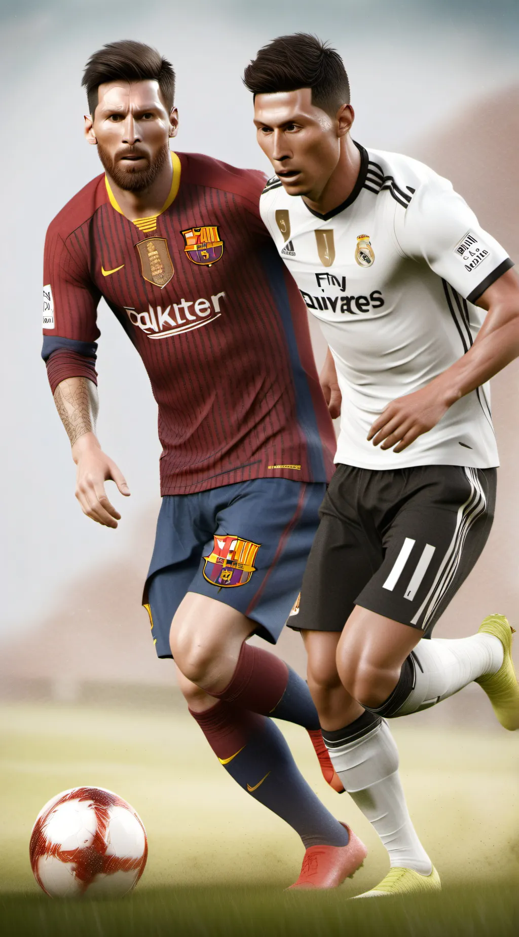 ai character: MESSI and CR7 background