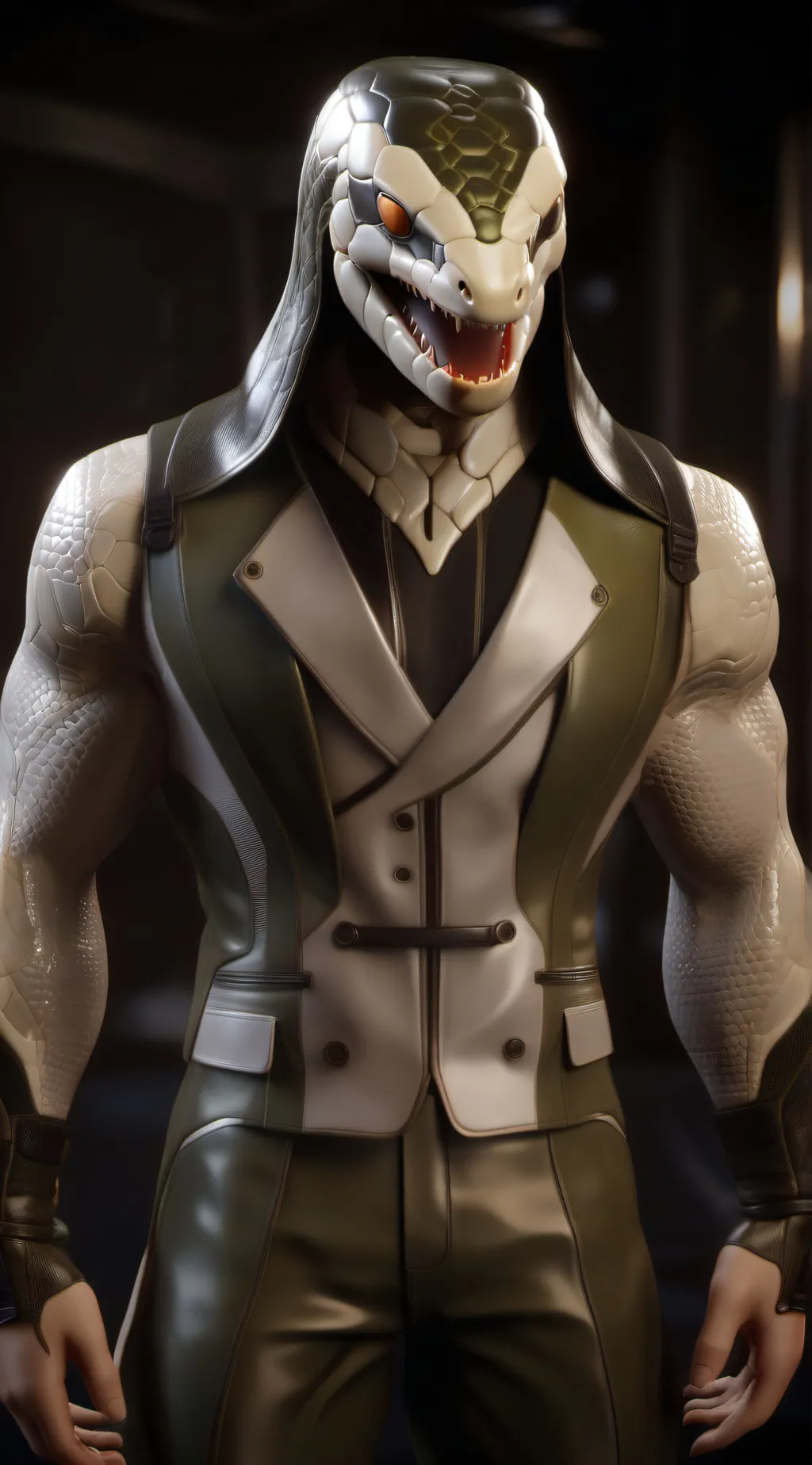 ai character: snake fur suit background