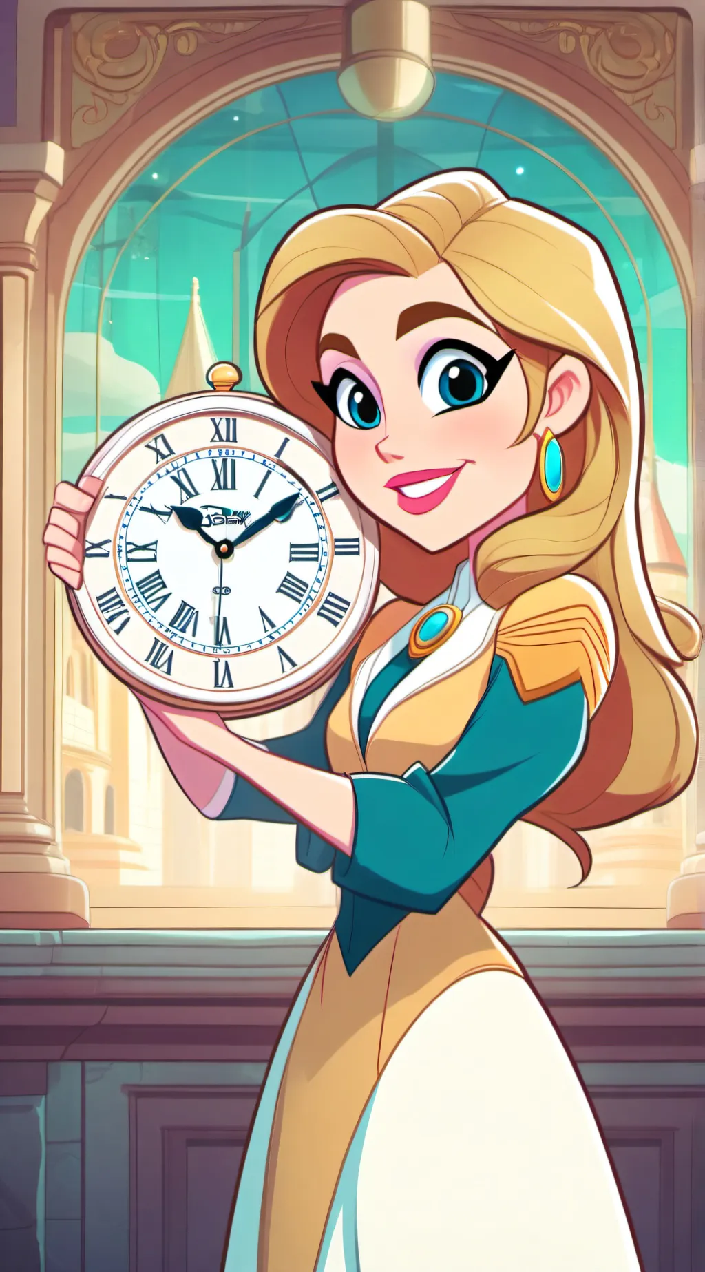 ai character: Titan clock woman background