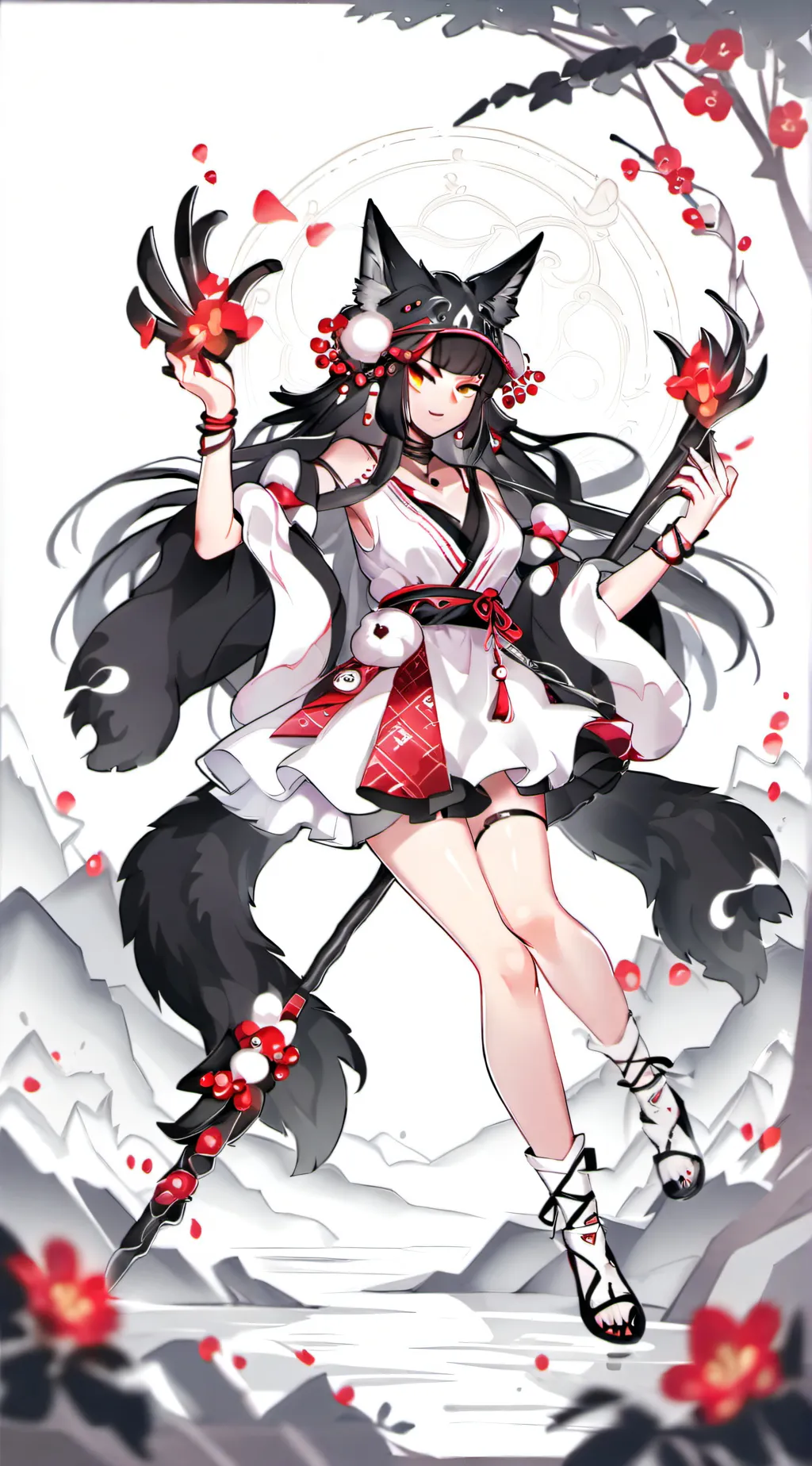 ai character: wolf goddess bonfi background