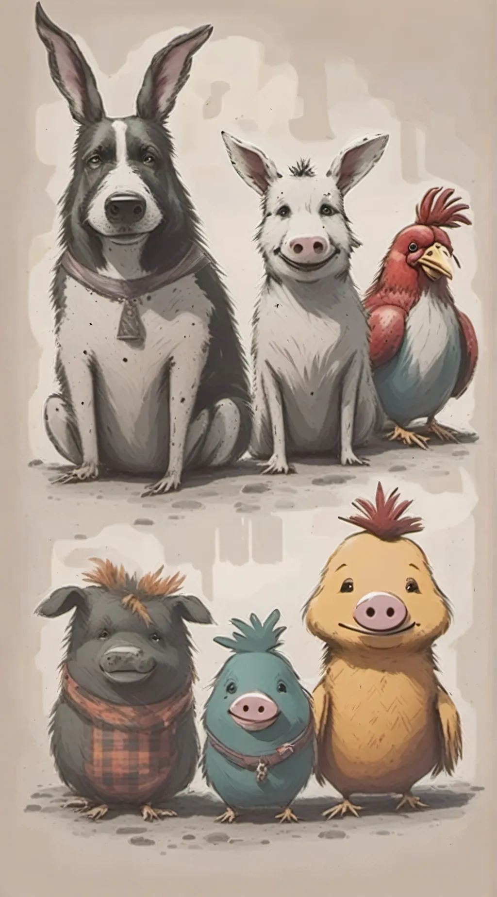 ai character: Smiling critters  background